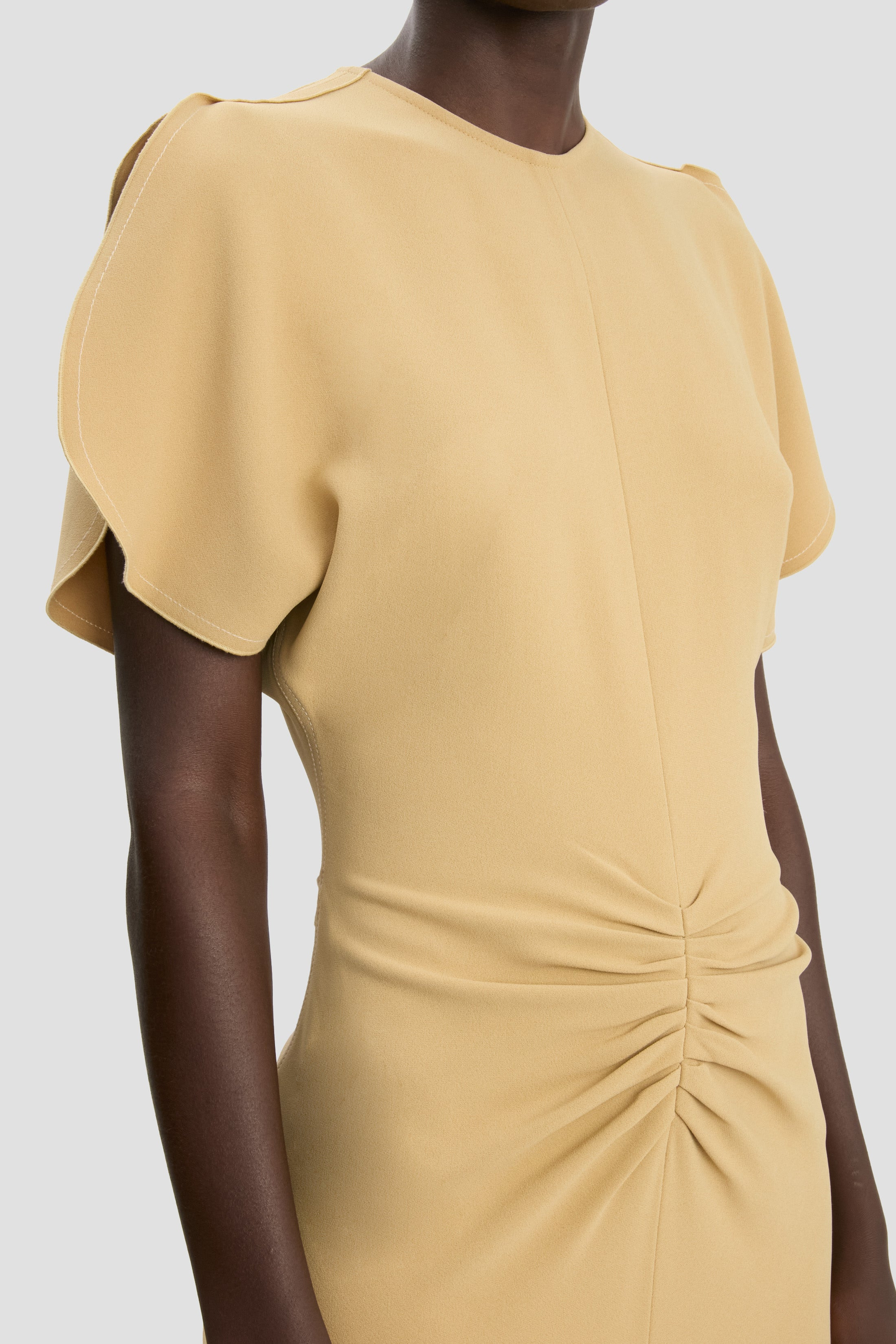 Gathered Waist Midi Dress In Honey - 4