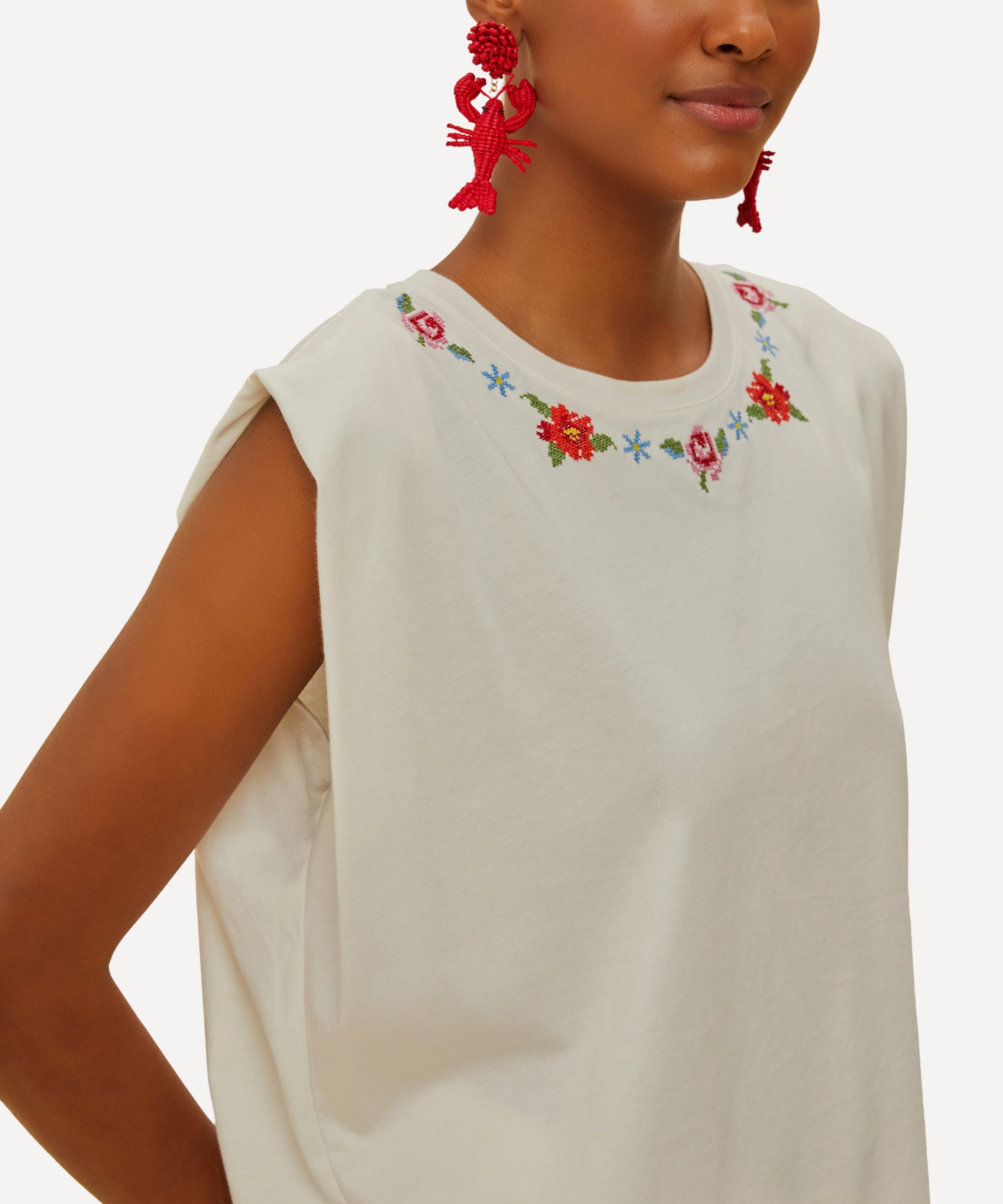Off-White Cross Stitch Flowers T-Shirt - 3