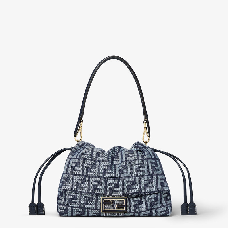 Mamma Baguette Medium Dark blue denim-effect FF jacquard bag 1