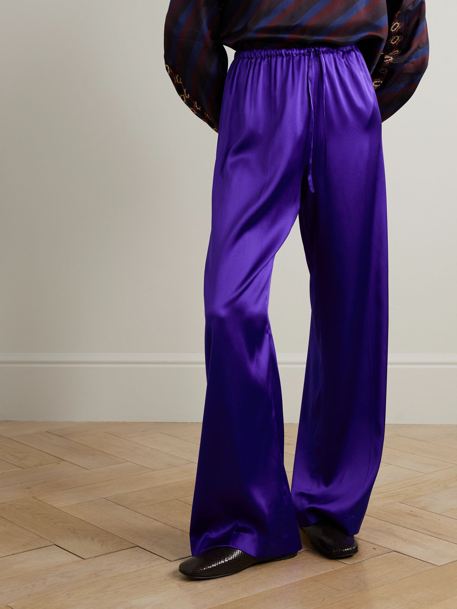 Silk-blend satin straight-leg pants Purple - 3