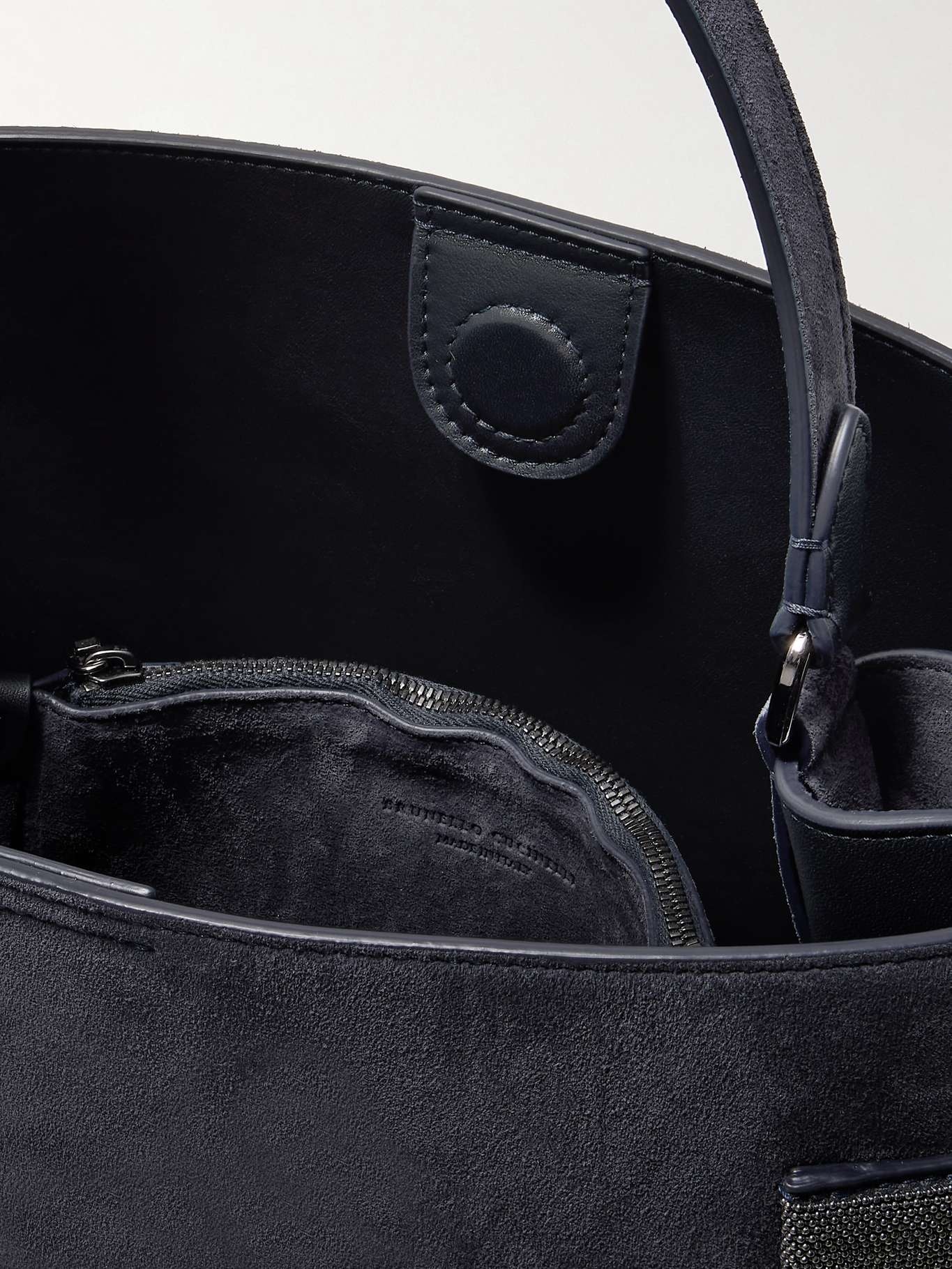 Bead-embellished suede shoulder bag Navy - 5