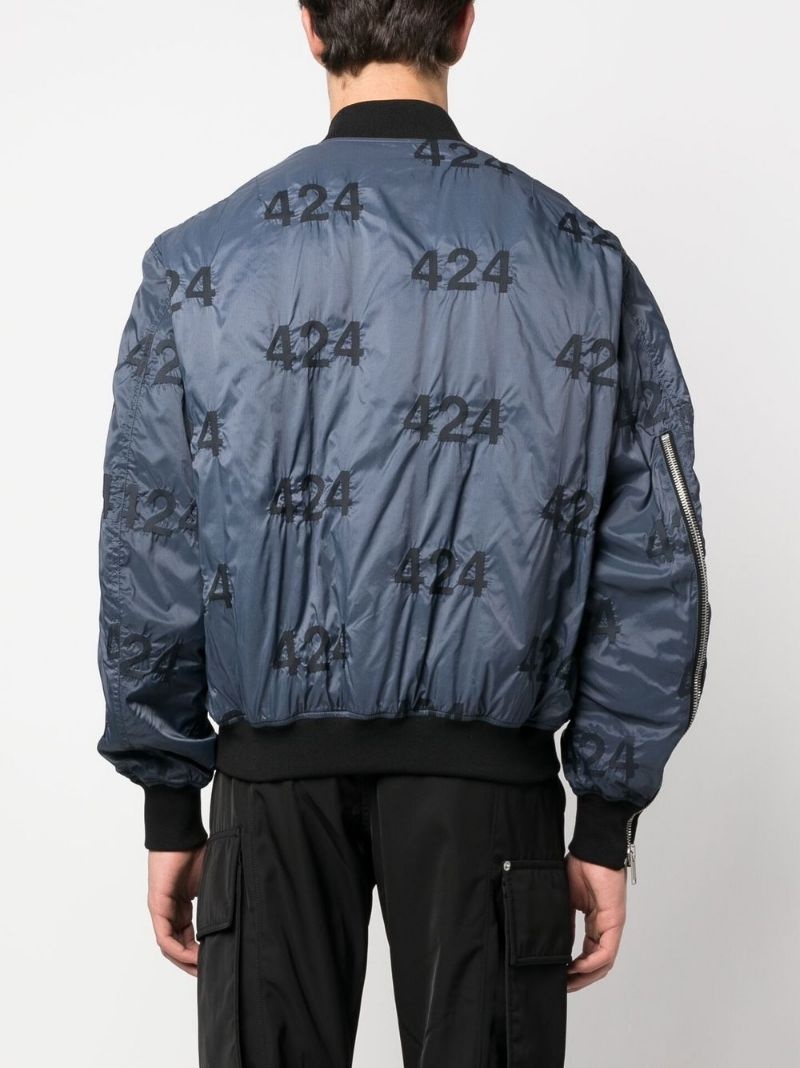 logo-print quilted bomber jacket - 4