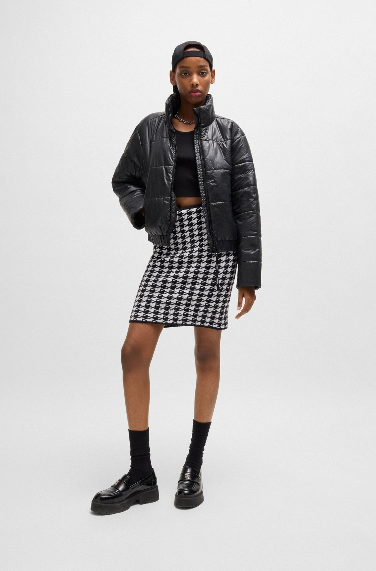 SLIM-FIT MINI SKIRT IN A HOUNDSTOOTH COTTON BLEND - 3
