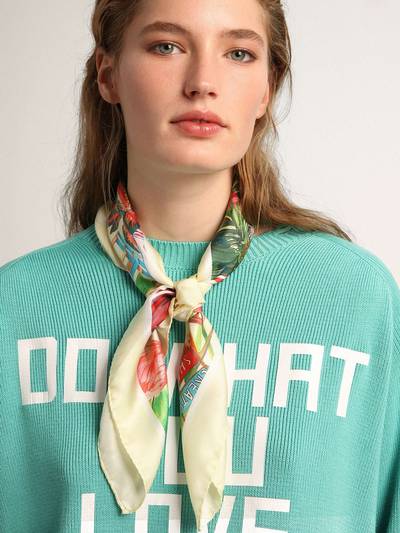 Golden Goose Lemonade-colored silk scarf with multicolored tropical print outlook
