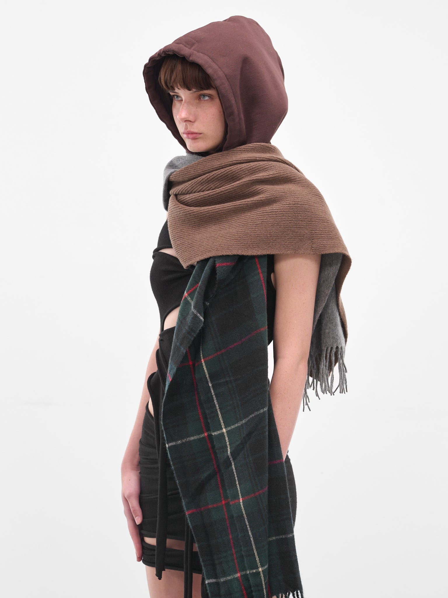 Brown Deconstructed Hoodie Scarf - 2