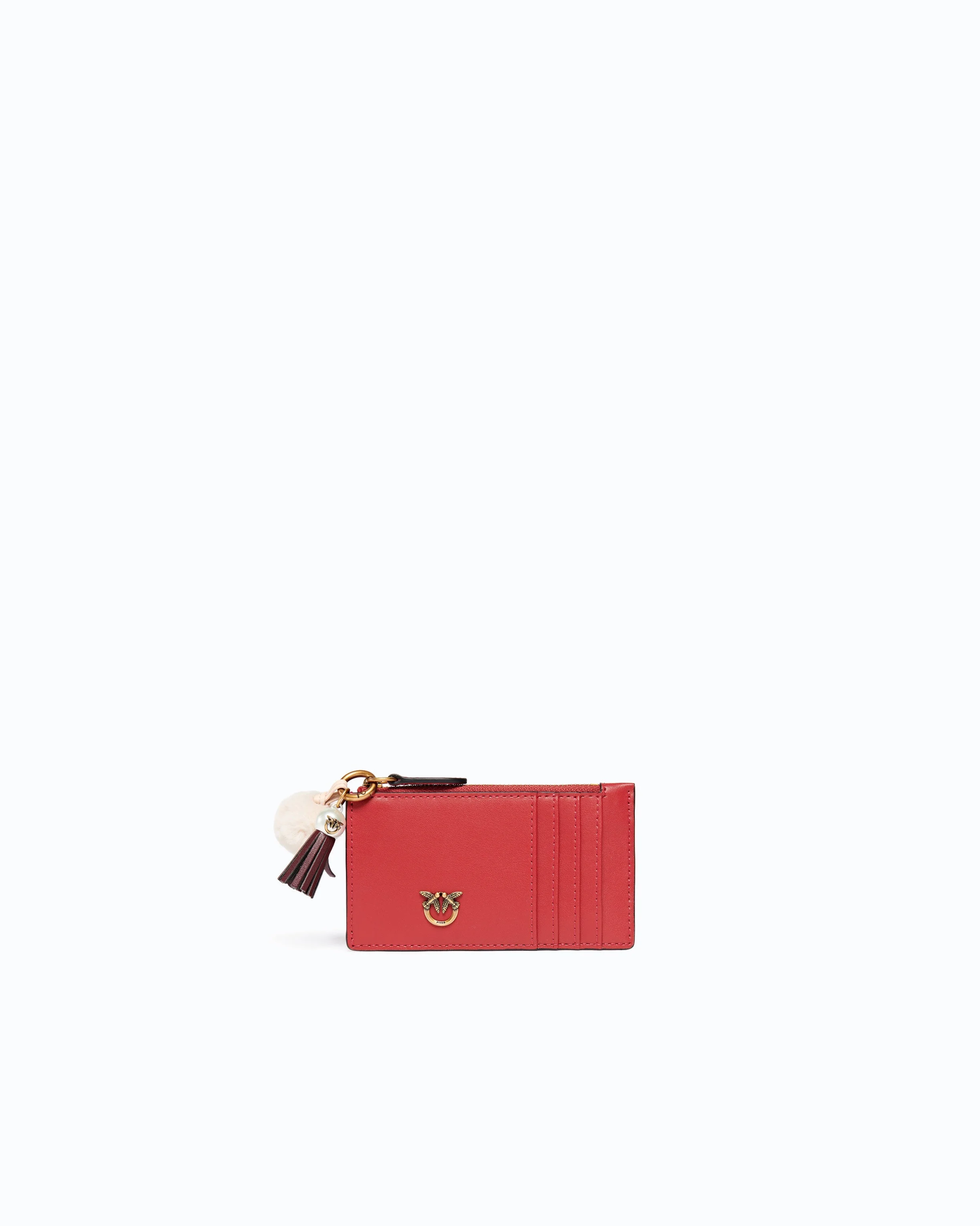 LEATHER CARD HOLDER WITH TASSEL AND POMPOM - 1