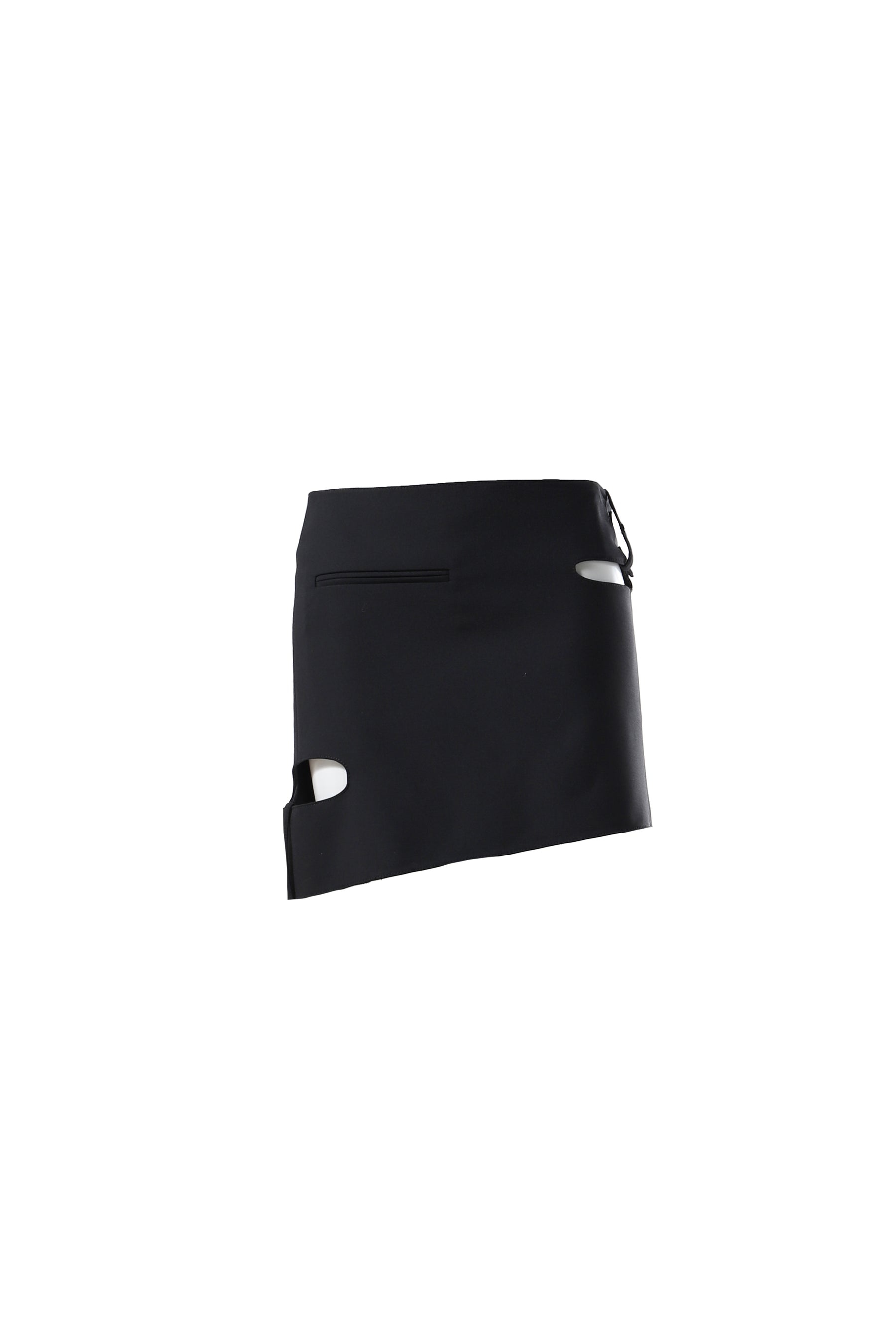 DOUBLE BUCKLE POLYWOOL MINI SKIRT / BLK - 1