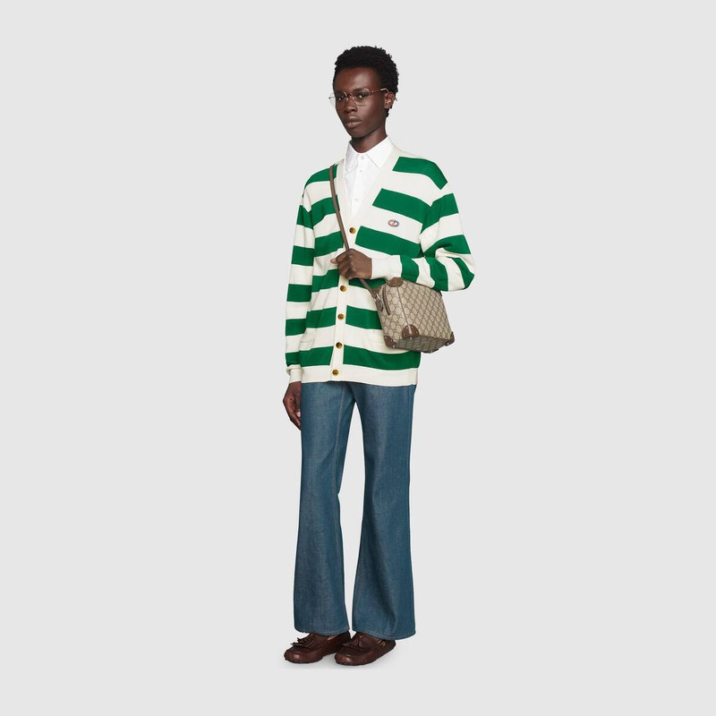 GUCCI Striped knit cotton cardigan with GG outlook