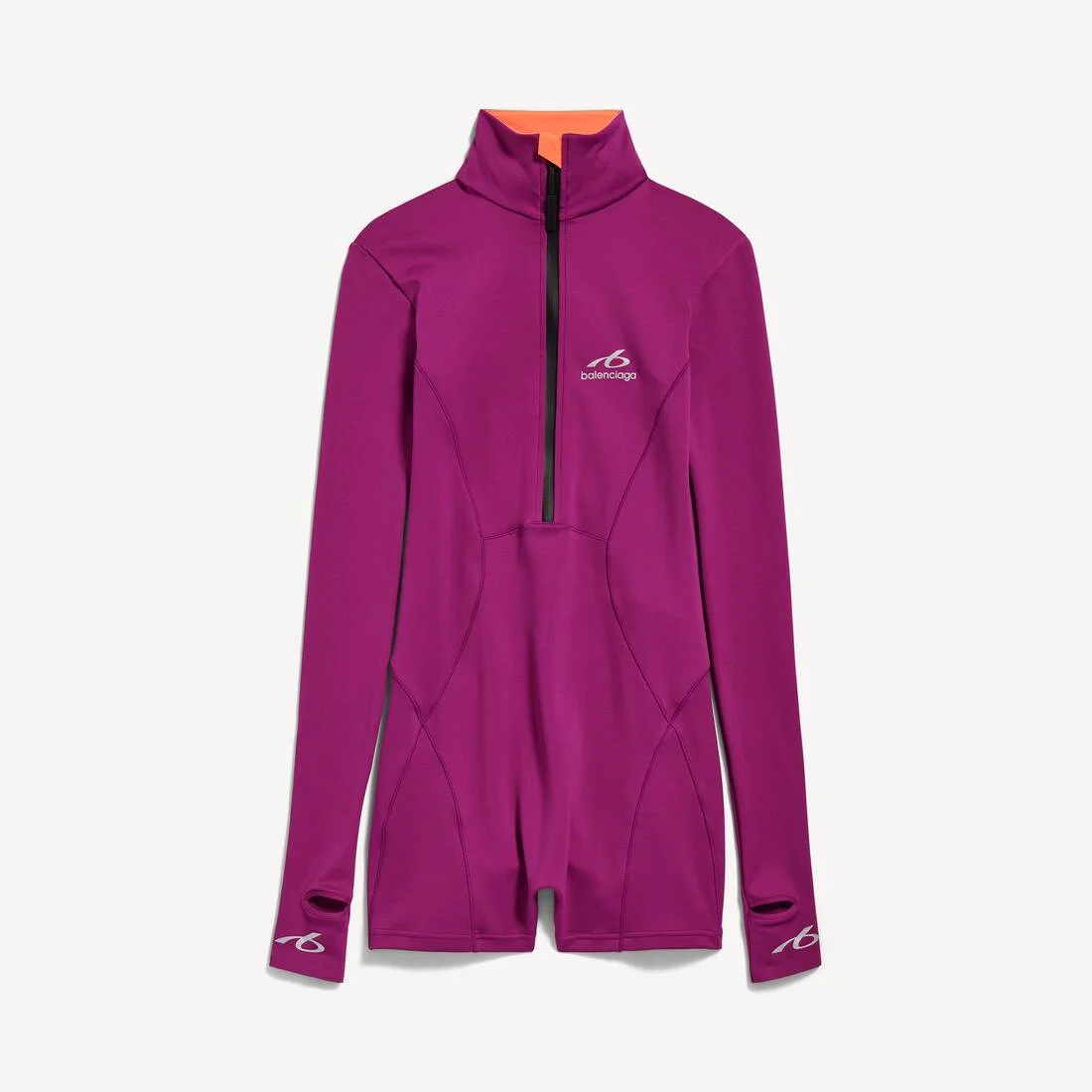 Women's Techwear Short Long Sleeve Bodysuit in Violet/orange - 1