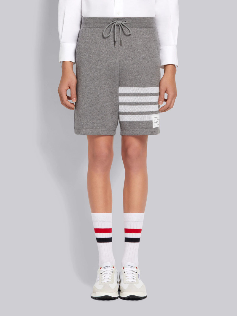 Medium Grey Double Face Cotton Knit 4-Bar Stripe Sweat Shorts 1