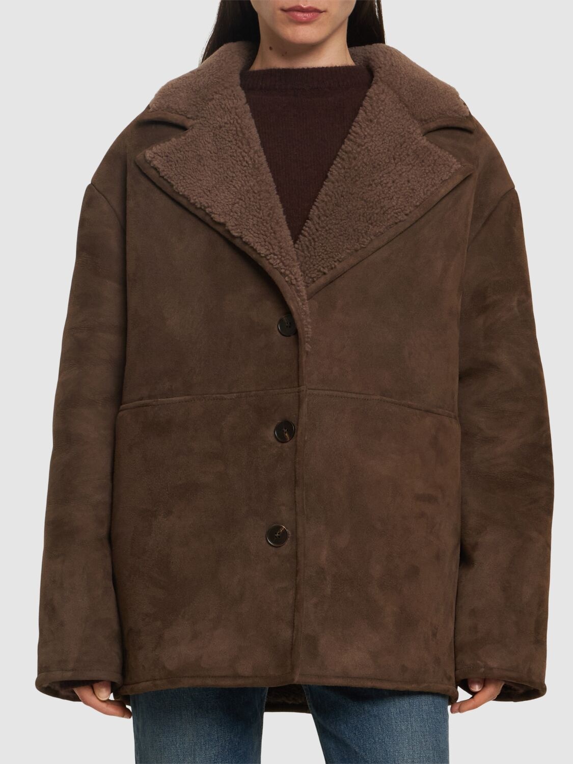 Cirebo Suede Shearling Coat Taupe - 3