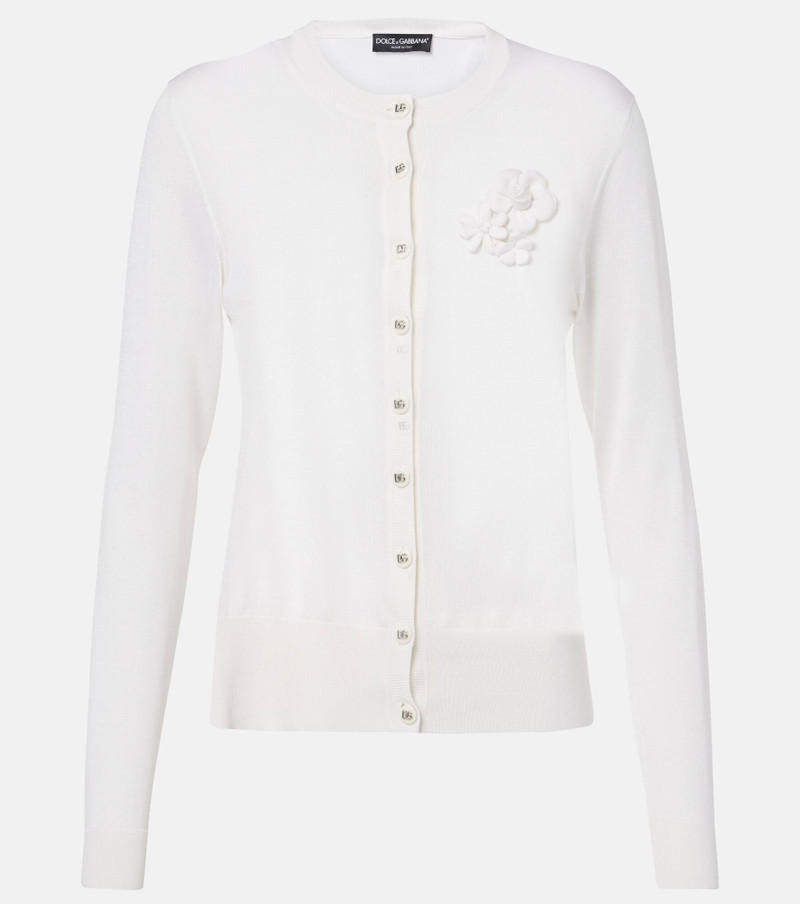 Floral-appliqué silk cardigan 1