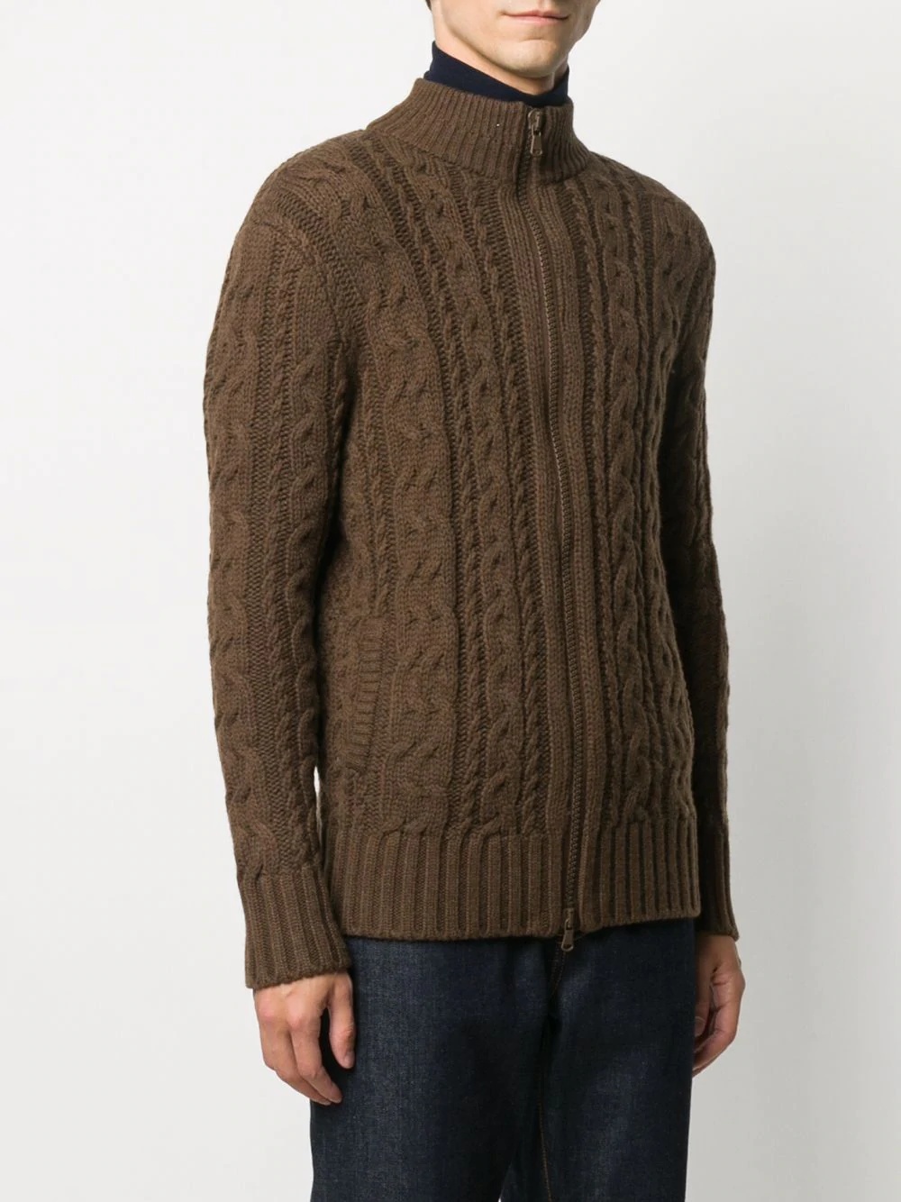 zip-through cable knit sweater - 3