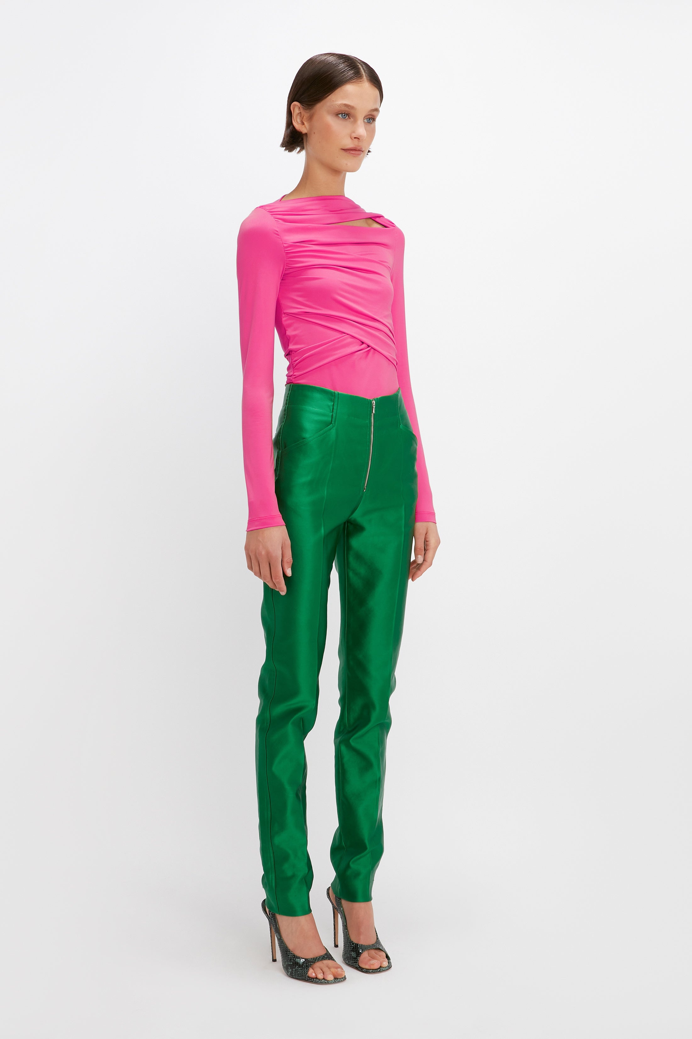 Zip Detail Trouser in Emerald Green - 3