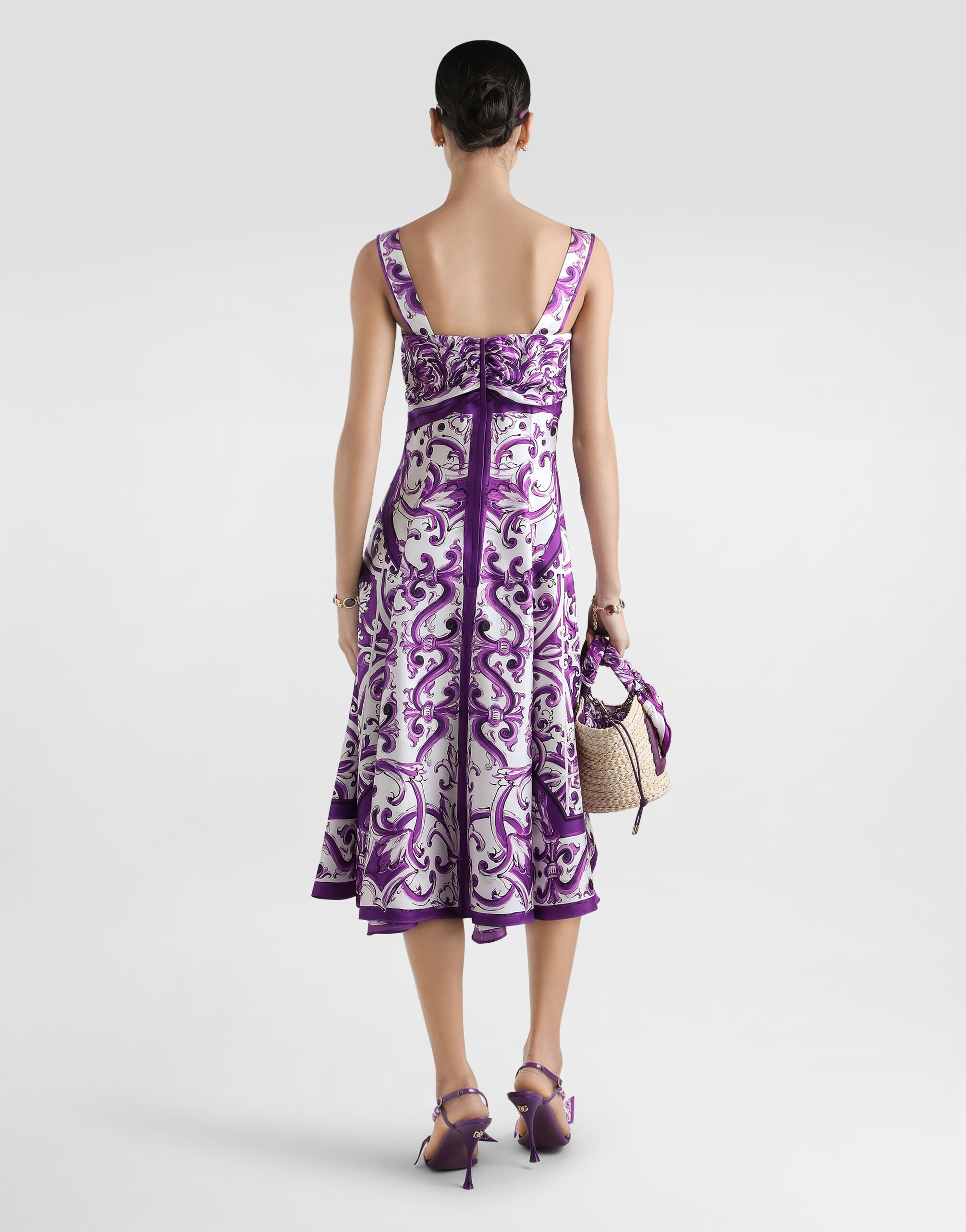 Majolica-print silk twill dress - 3
