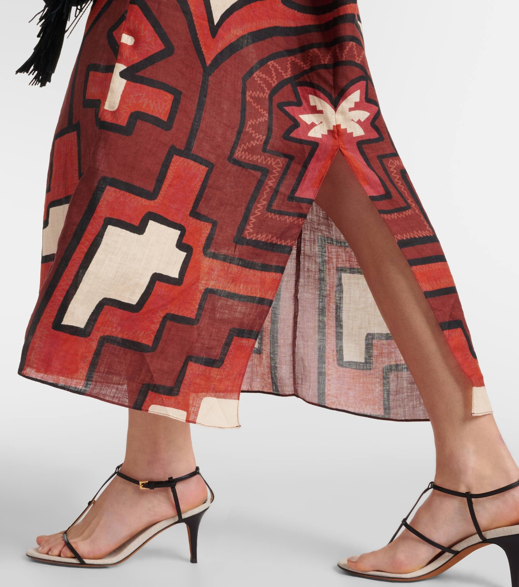 Printed cutout linen midi dress - 5