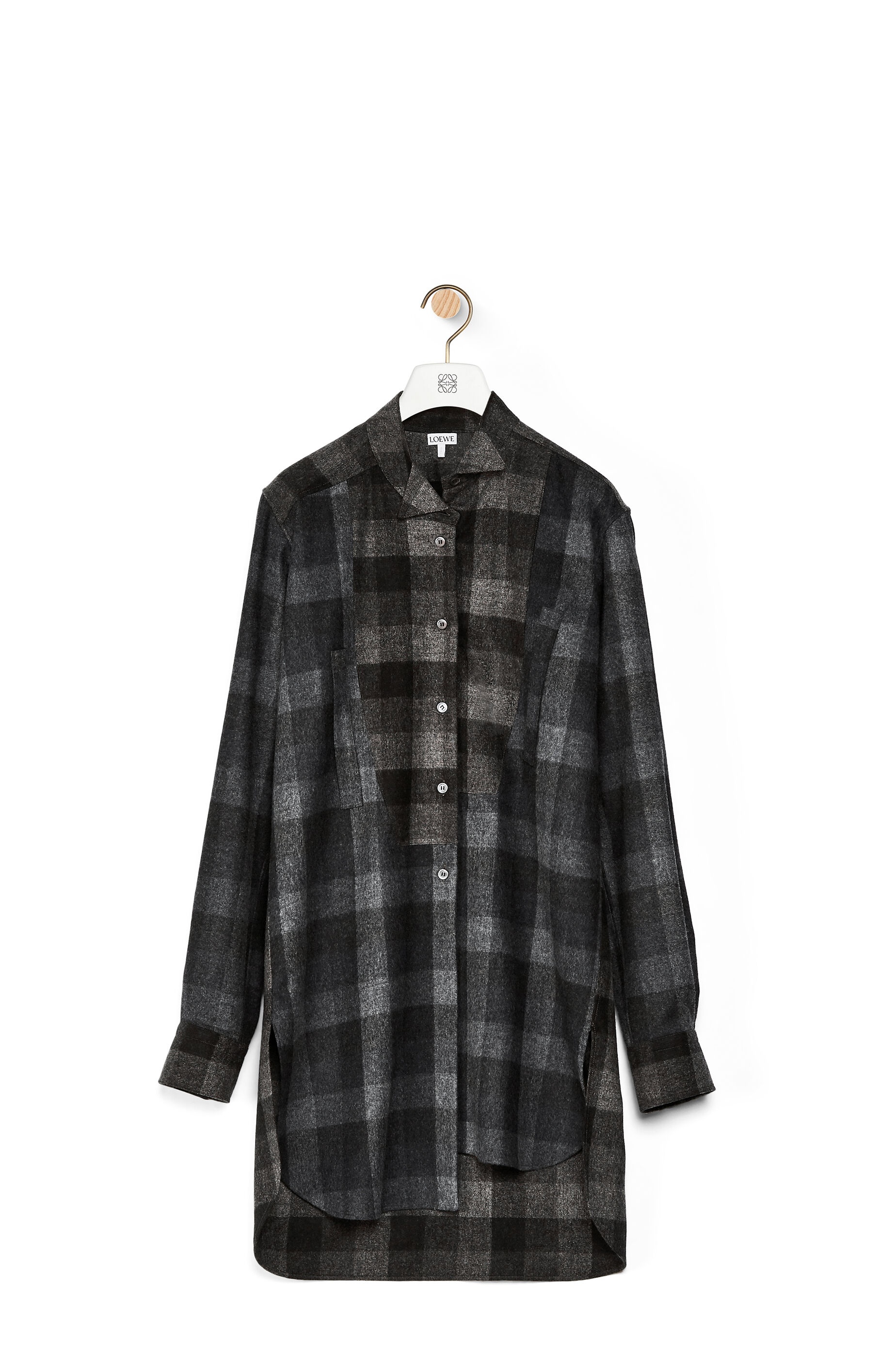 Long asymmetric patchwork shirt in check wool - 1