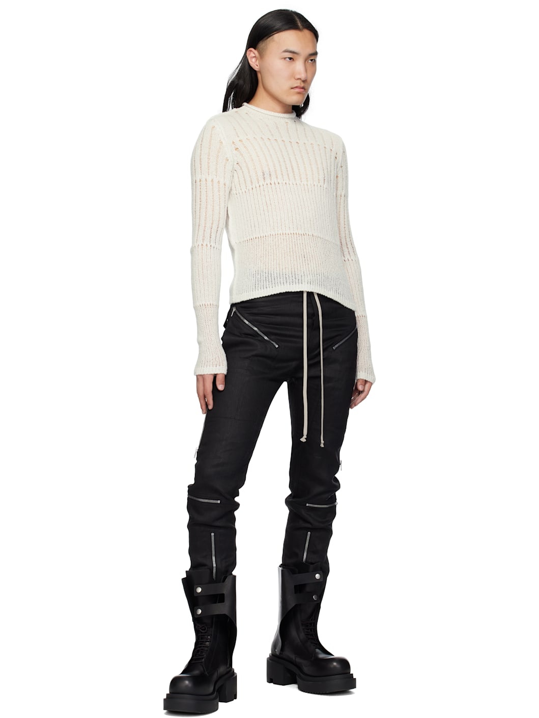 Off-White Hollywood Grid Knit Cropped Biker Sweater - 4