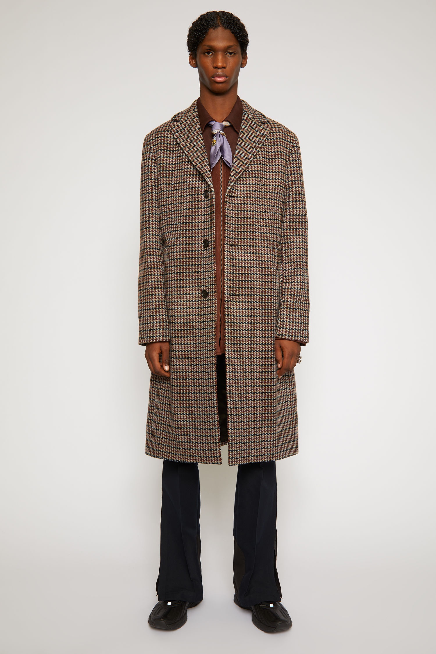 Houndstooth wool-blend coat burgundy/light blue - 2