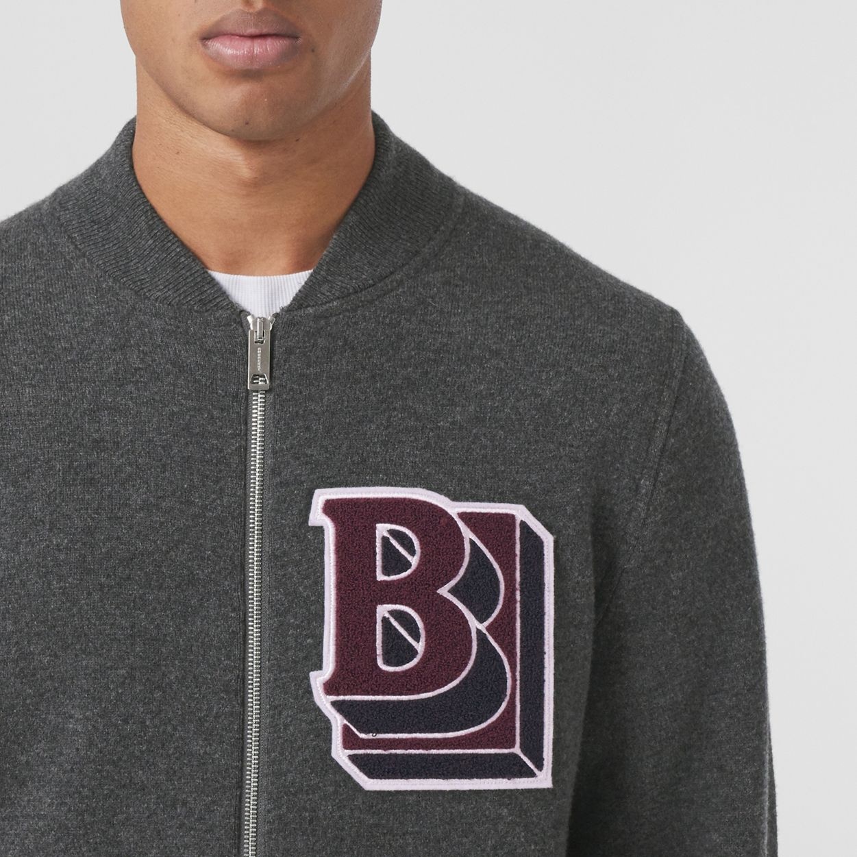 Letter Graphic Wool Cashmere Blend Bomber Jacket - 3