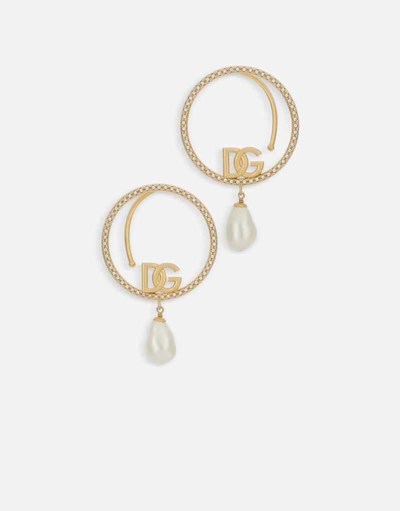 Hoop earrings with DG logo and pearls 1