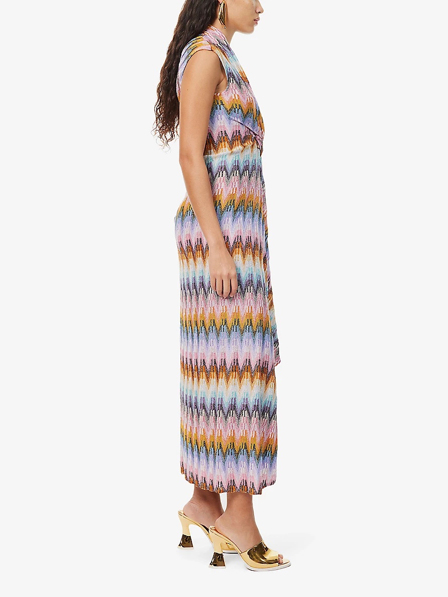 Chevron-pattern metallic knitted maxi dress - 3