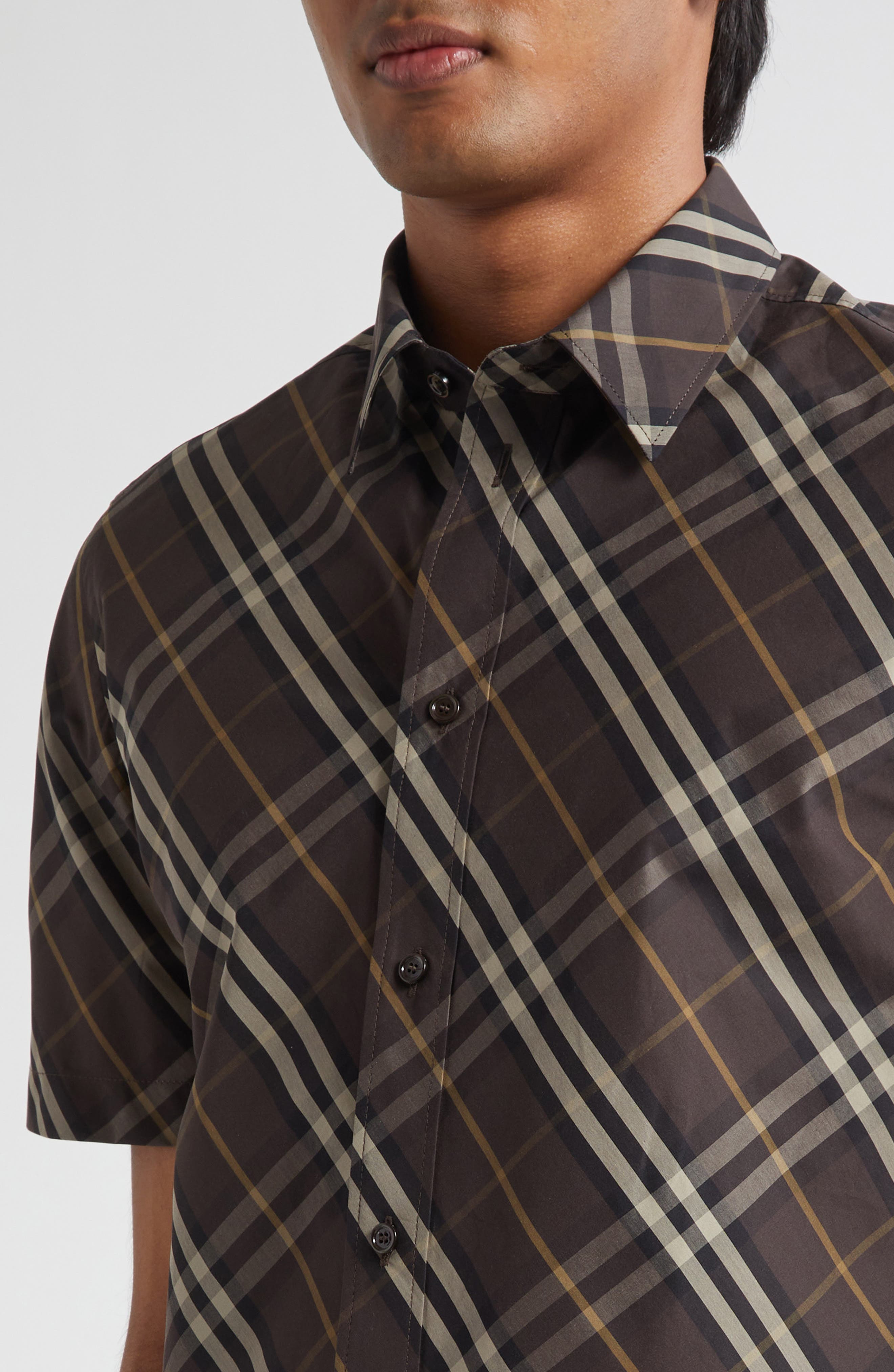burberry Robert Check Short Sleeve Cotton Button-Up Shirt in Truffle Ip Check at Nordstrom - 4