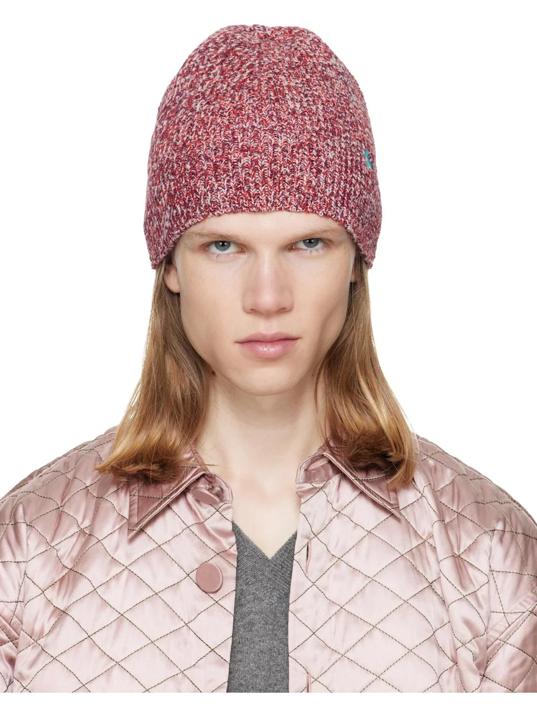 Red Embroidered Beanie - 1