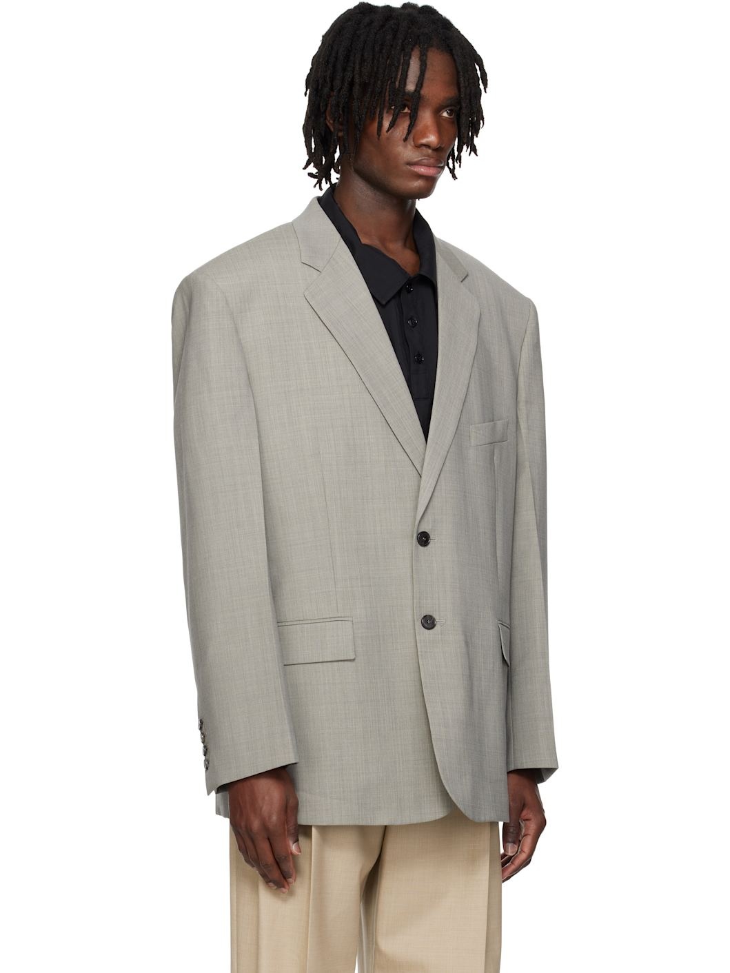 Gray Oversize Single Breasted Blazer - 2