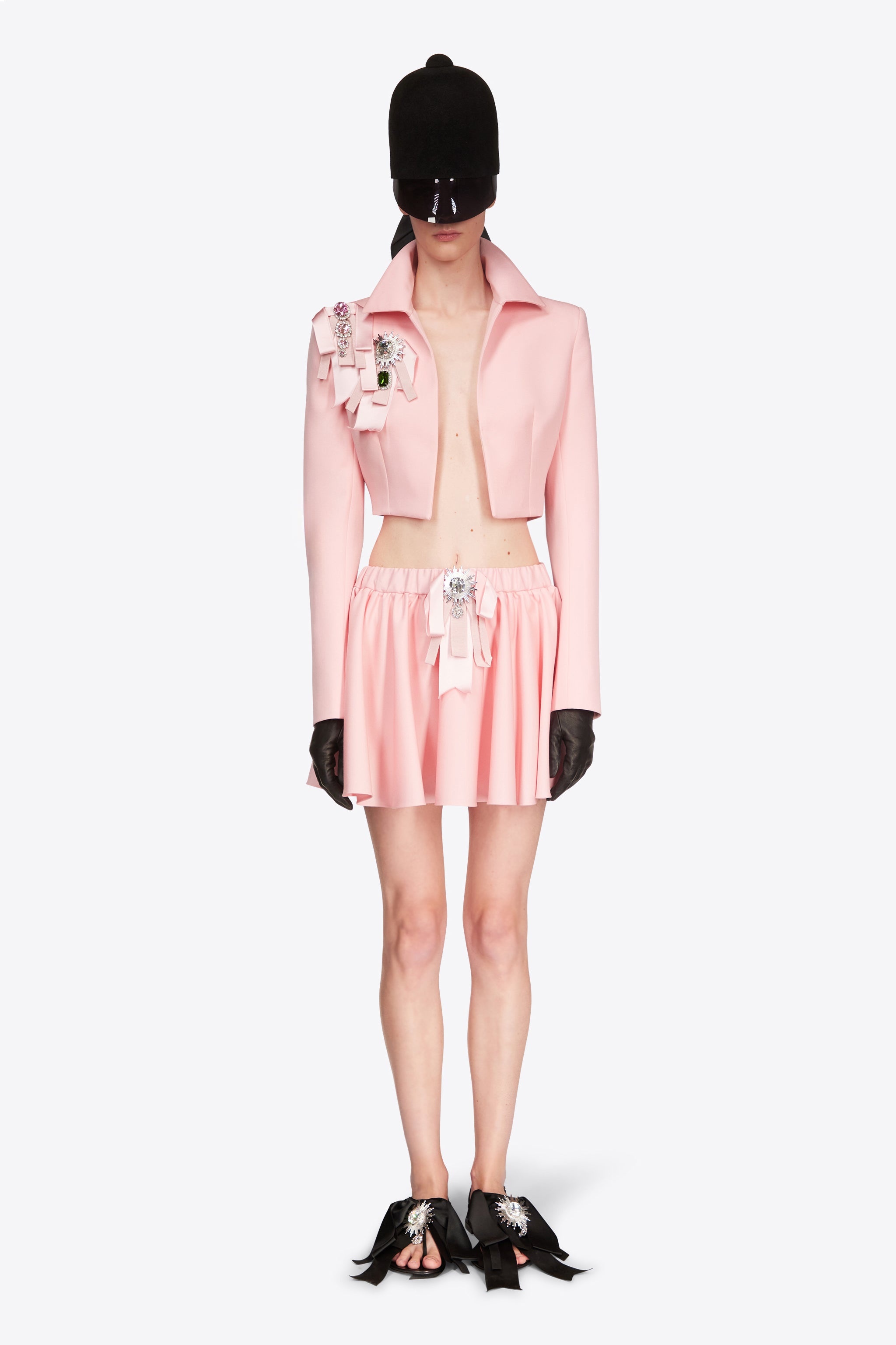 CRYSTAL EMBELLISHED BOW CROPPED JACKET - 4