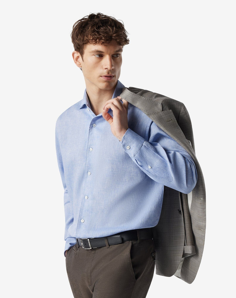 CORNELIANI Light blue pure chambray linen shirt outlook