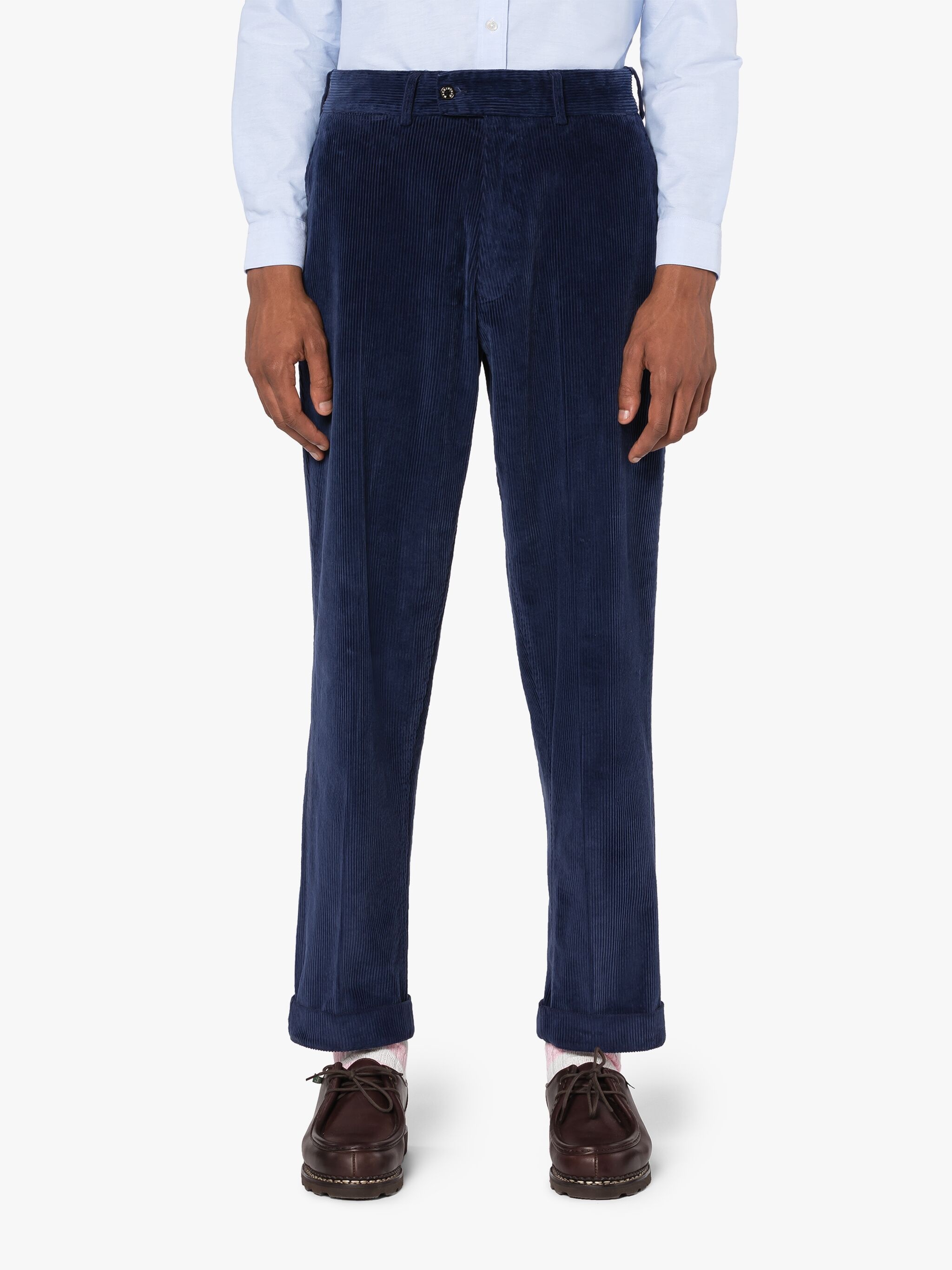 NAVY CORDUROY COTTON CHINO TROUSERS - 3