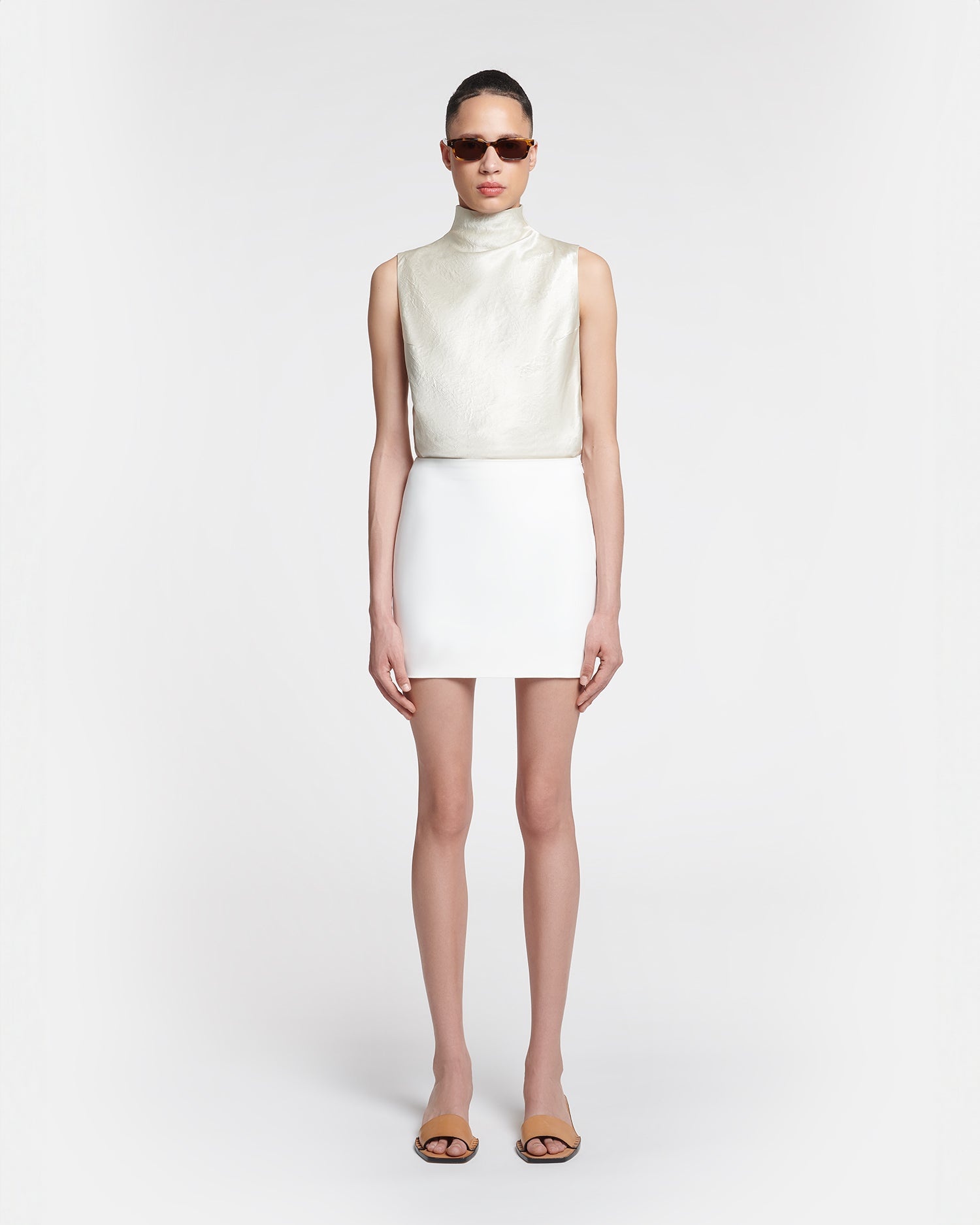 Crinkled-Satin Turtleneck Top - 4