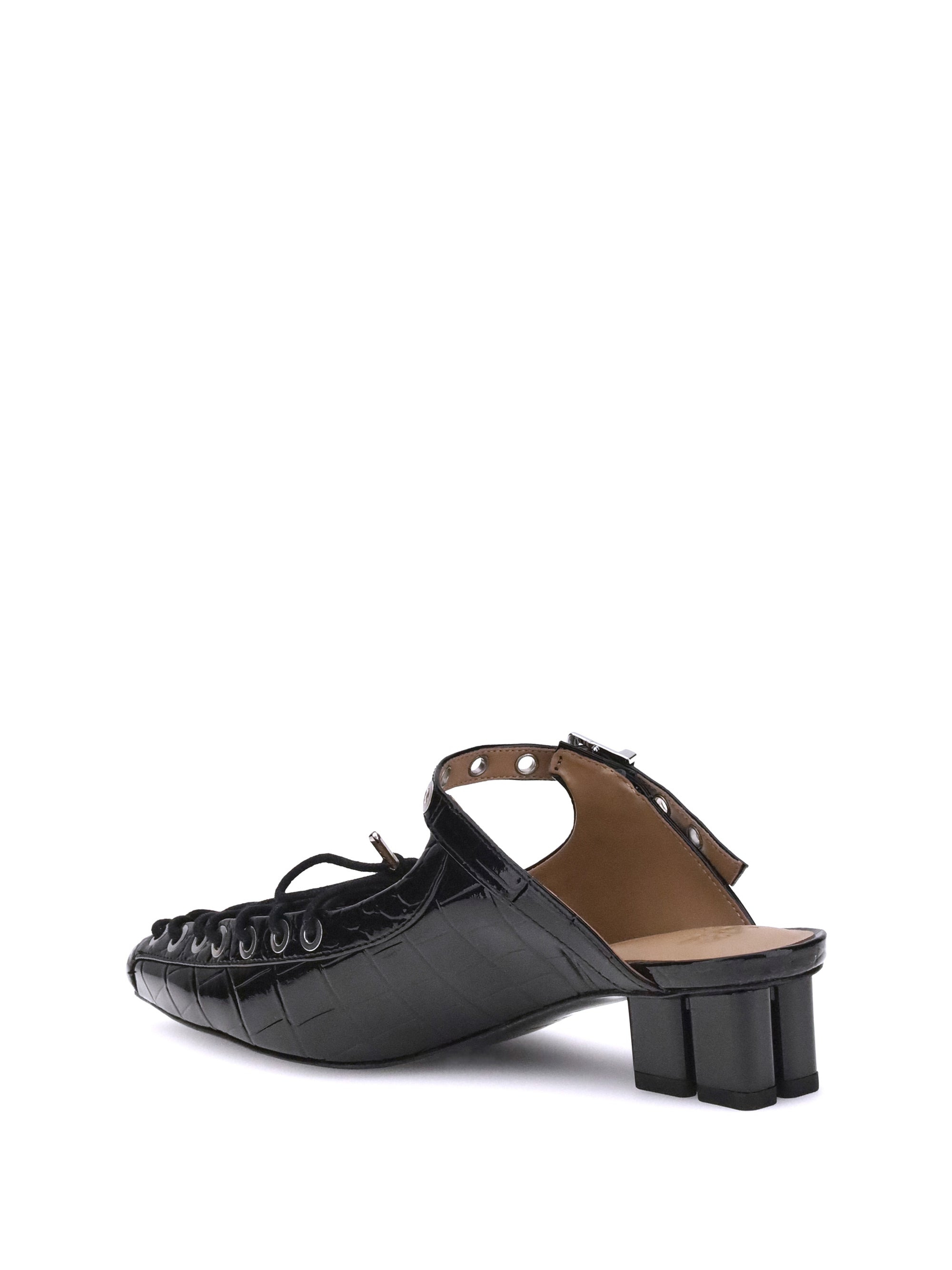 Ganni Women Eyelets Lace Up Mule Shiny Croco - 3
