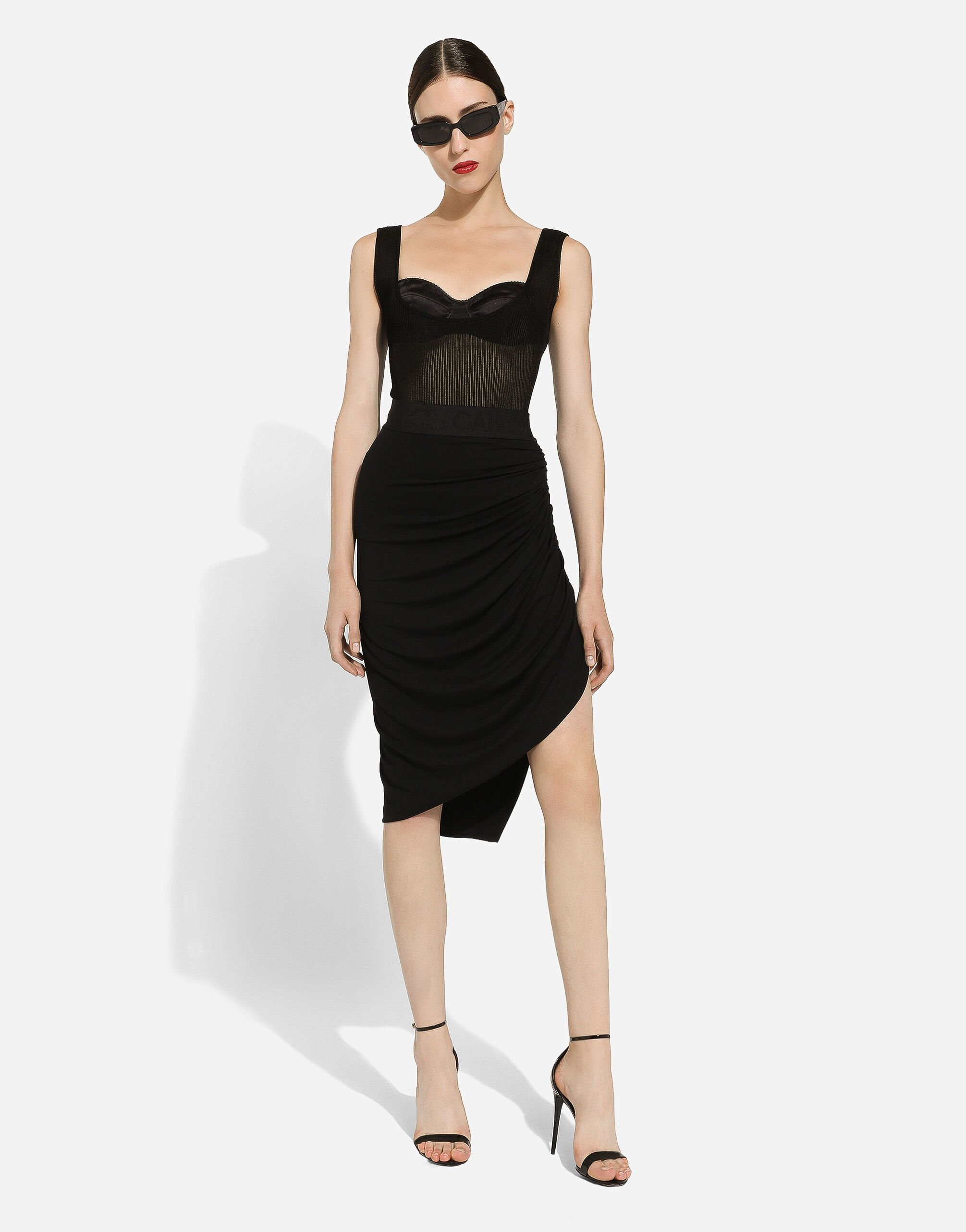 Asymmetrical jersey skirt with draping - 2