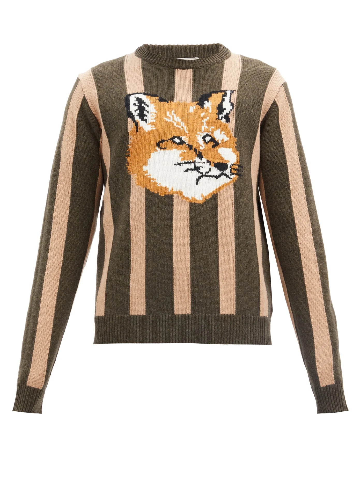 Fox Head-intarsia striped wool sweater - 1