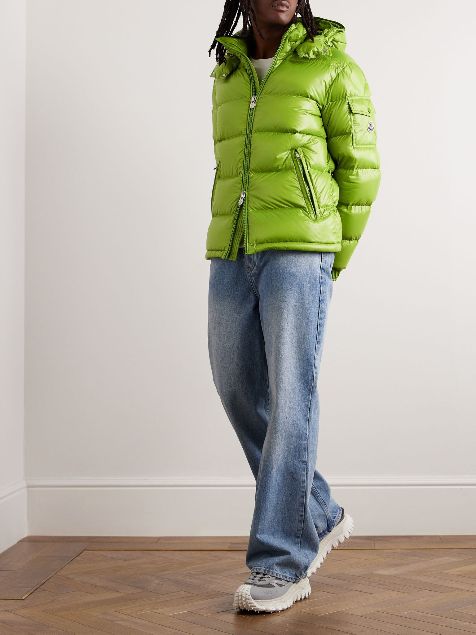 Maya Logo-Appliquéd Quilted Glossed-Shell Hooded Down Jacket Green - 2