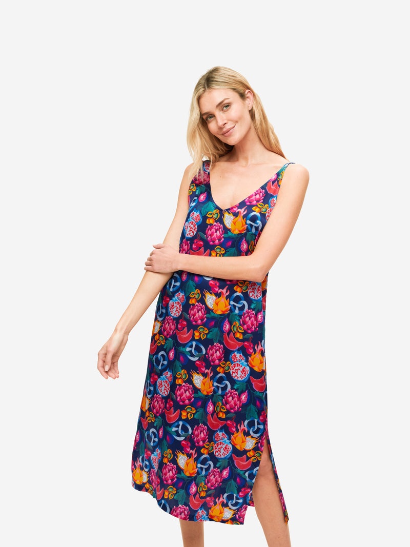 Women's Chemise Brindisi 78 Silk Satin Navy - 5