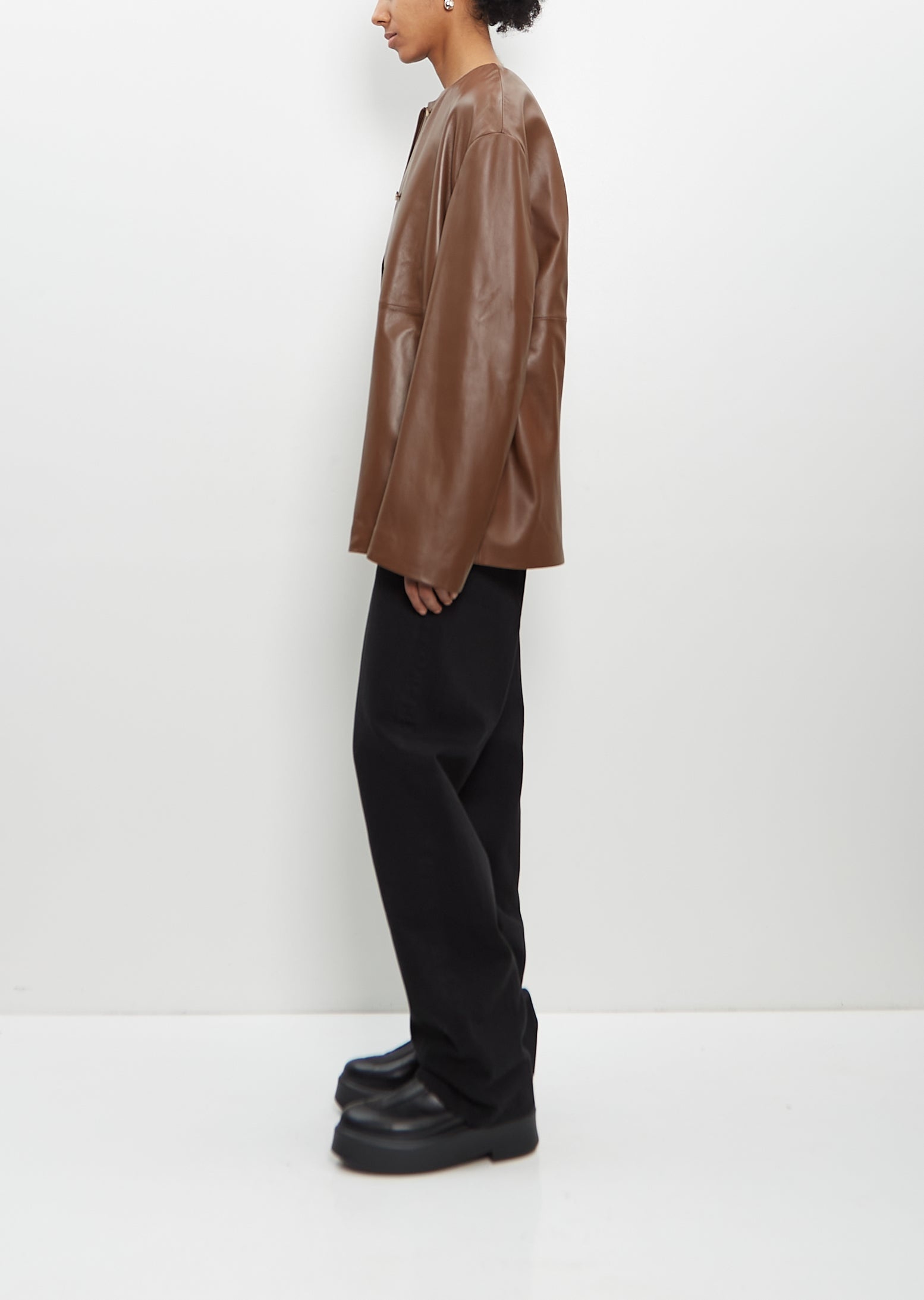 Leather Atalia Round Neck Coat - 2