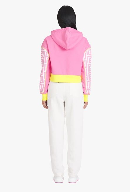 Balmain x Barbie - Pink eco-designed cotton cropped sweatshirt pink Balmain logo print - 3