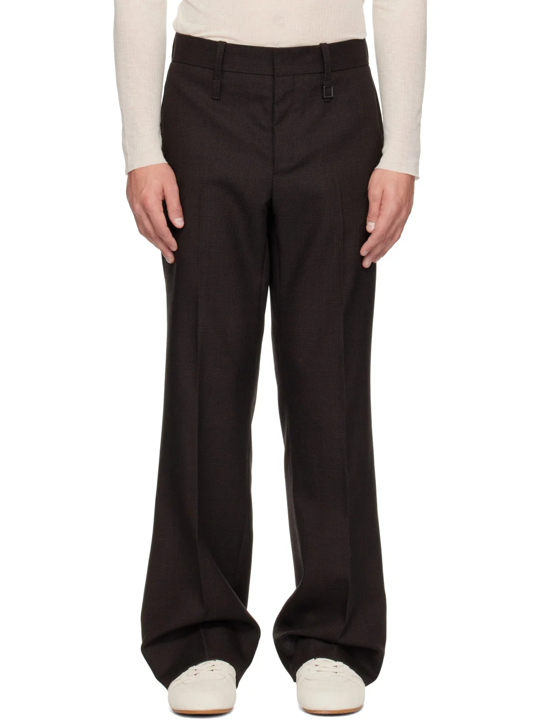 Brown Semi-Wide Wool Trousers - 1