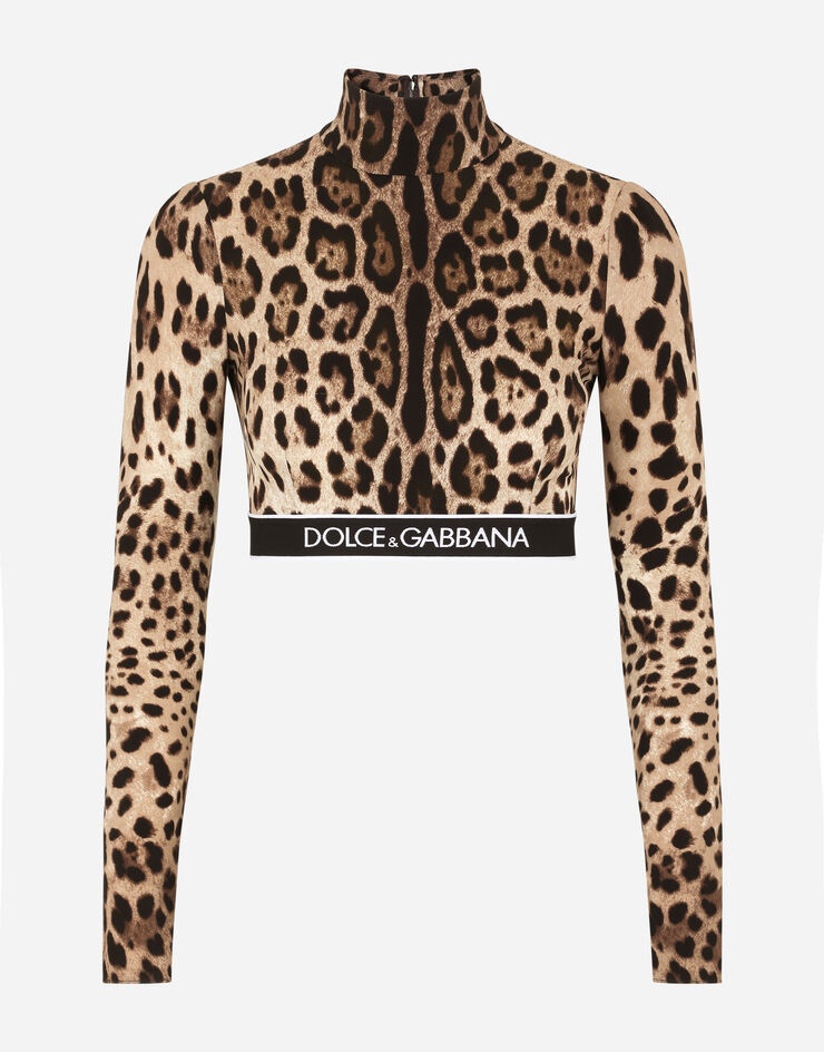 Long-sleeved leopard-print charmeuse top with branded elastic - 3