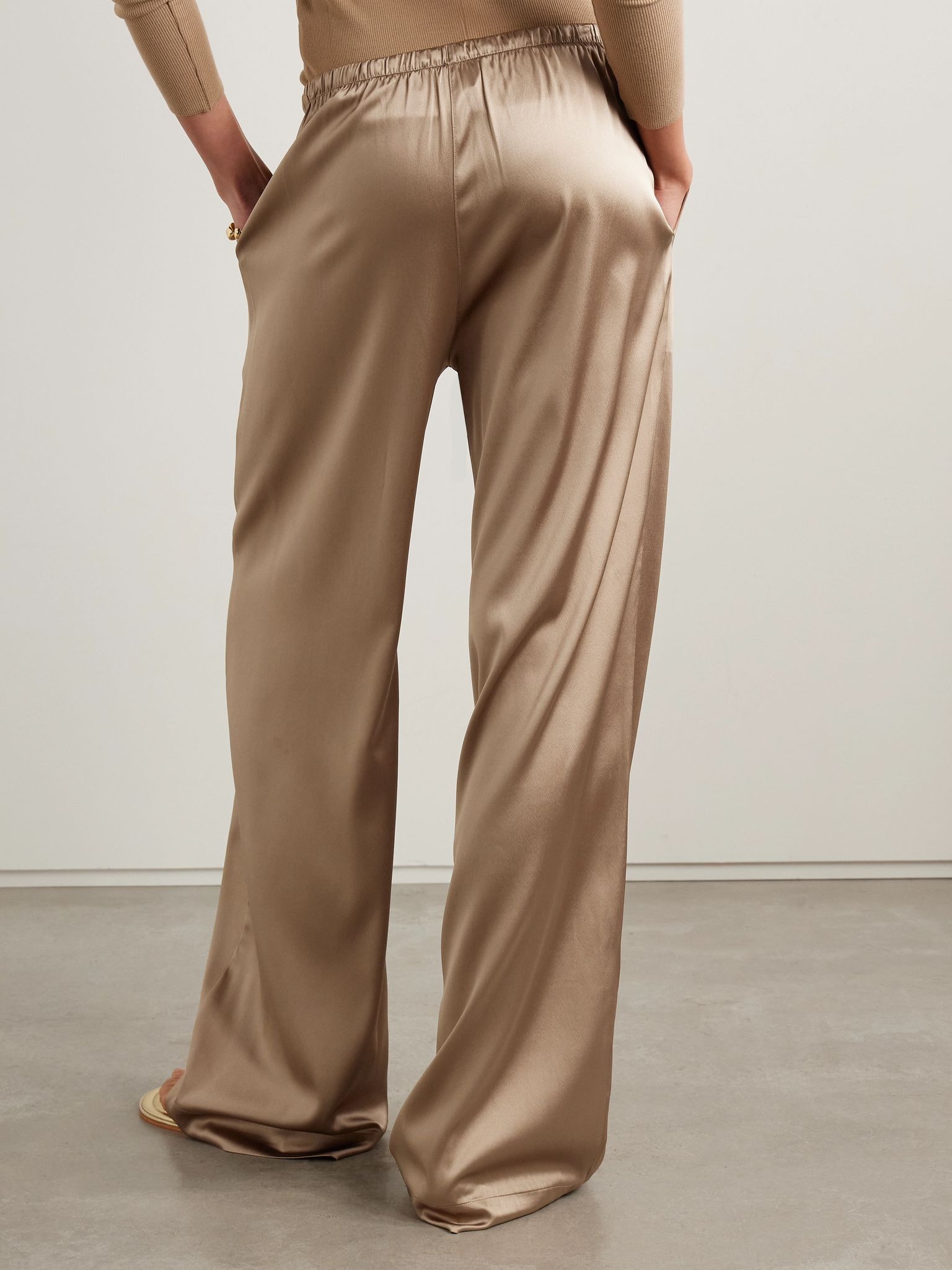 Brody silk-blend satin wide-leg pants Camel - 3
