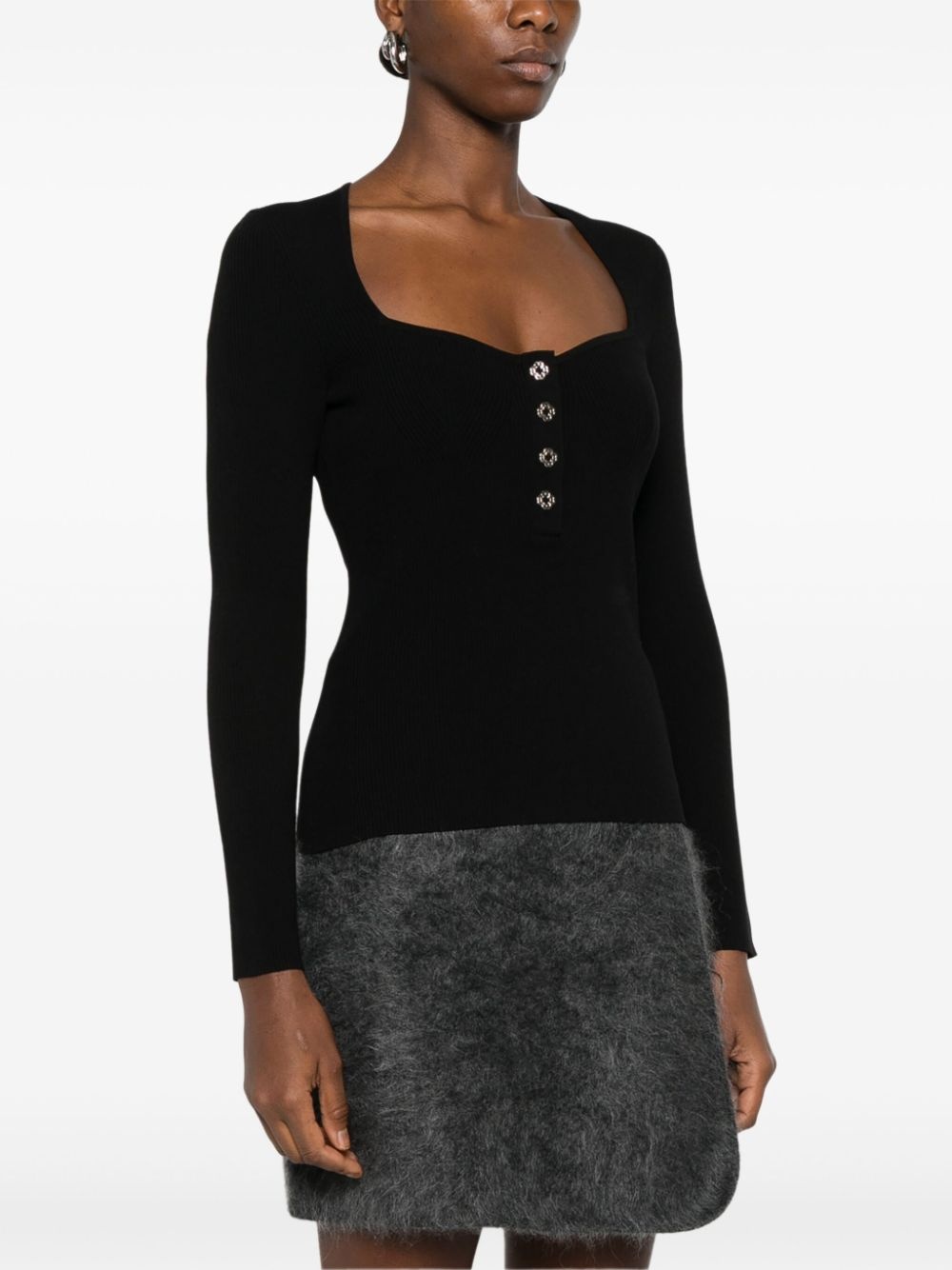 scoop-neck ribbed-knit jumper - 3