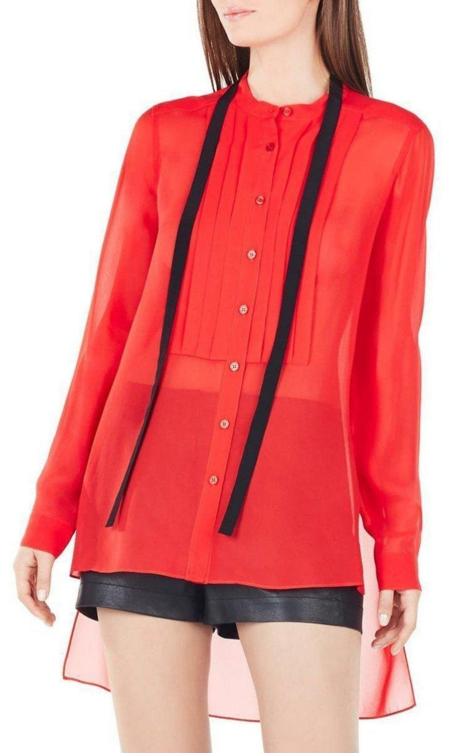 BCBGMAXAZRIA - Red Berry Kristian Pleated Button-Up Shirt - 3