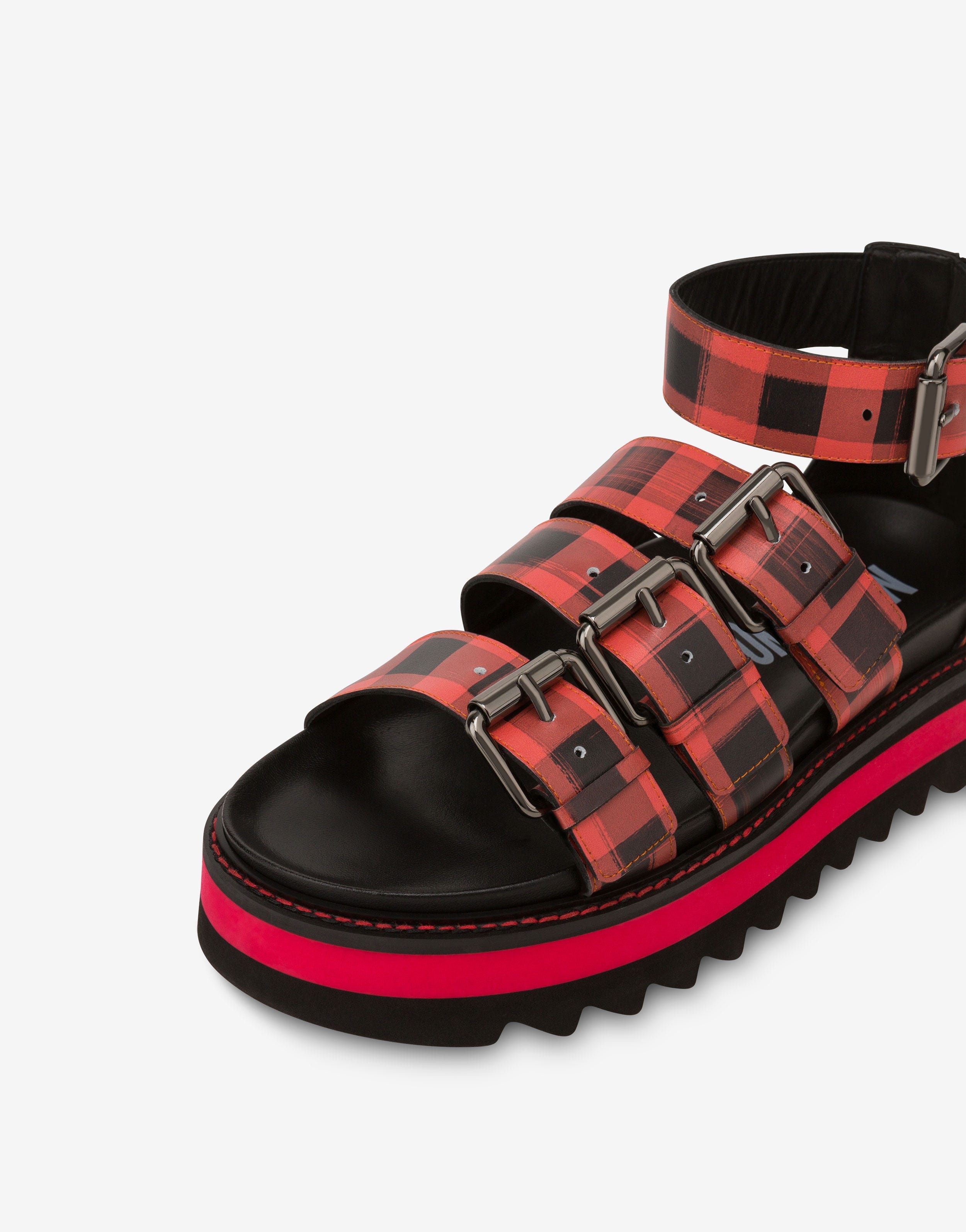 MULTI-STRAP CHEQUERED CALFSKIN SANDALS - 4