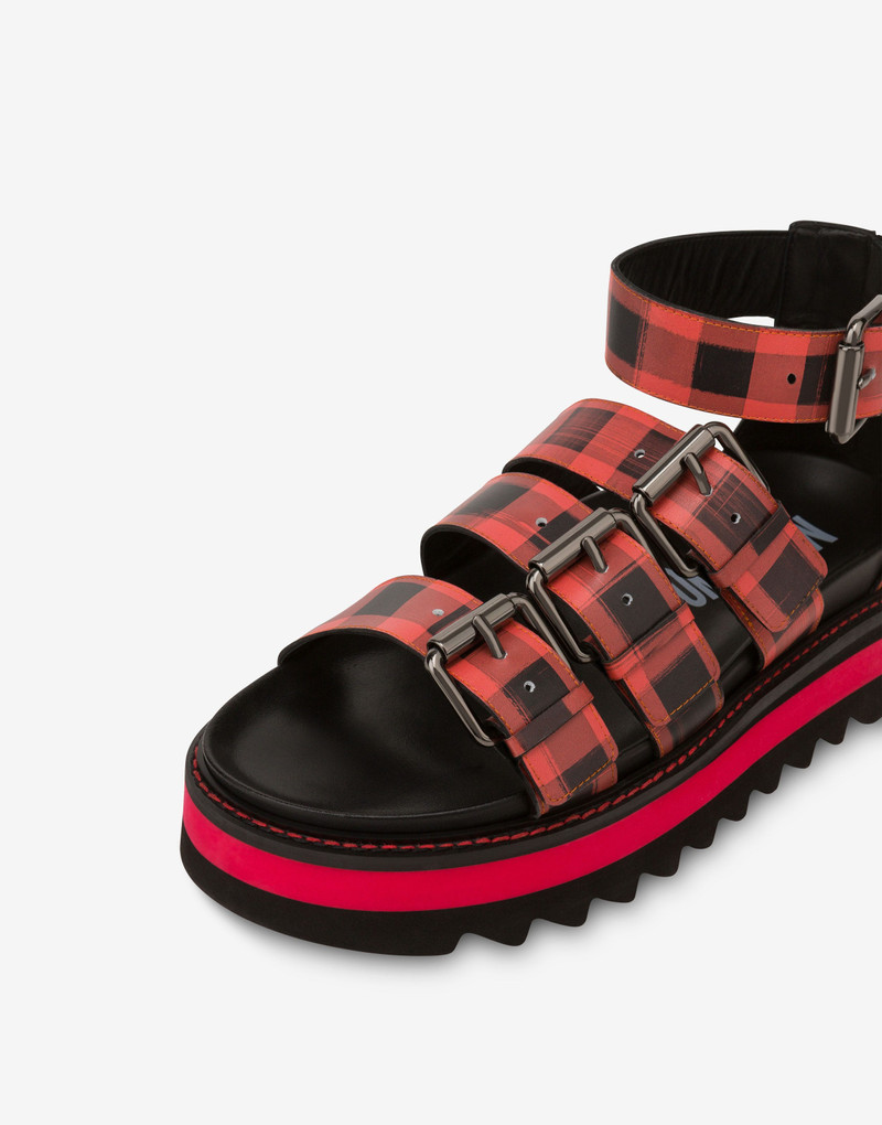 MULTI-STRAP CHEQUERED CALFSKIN SANDALS 4