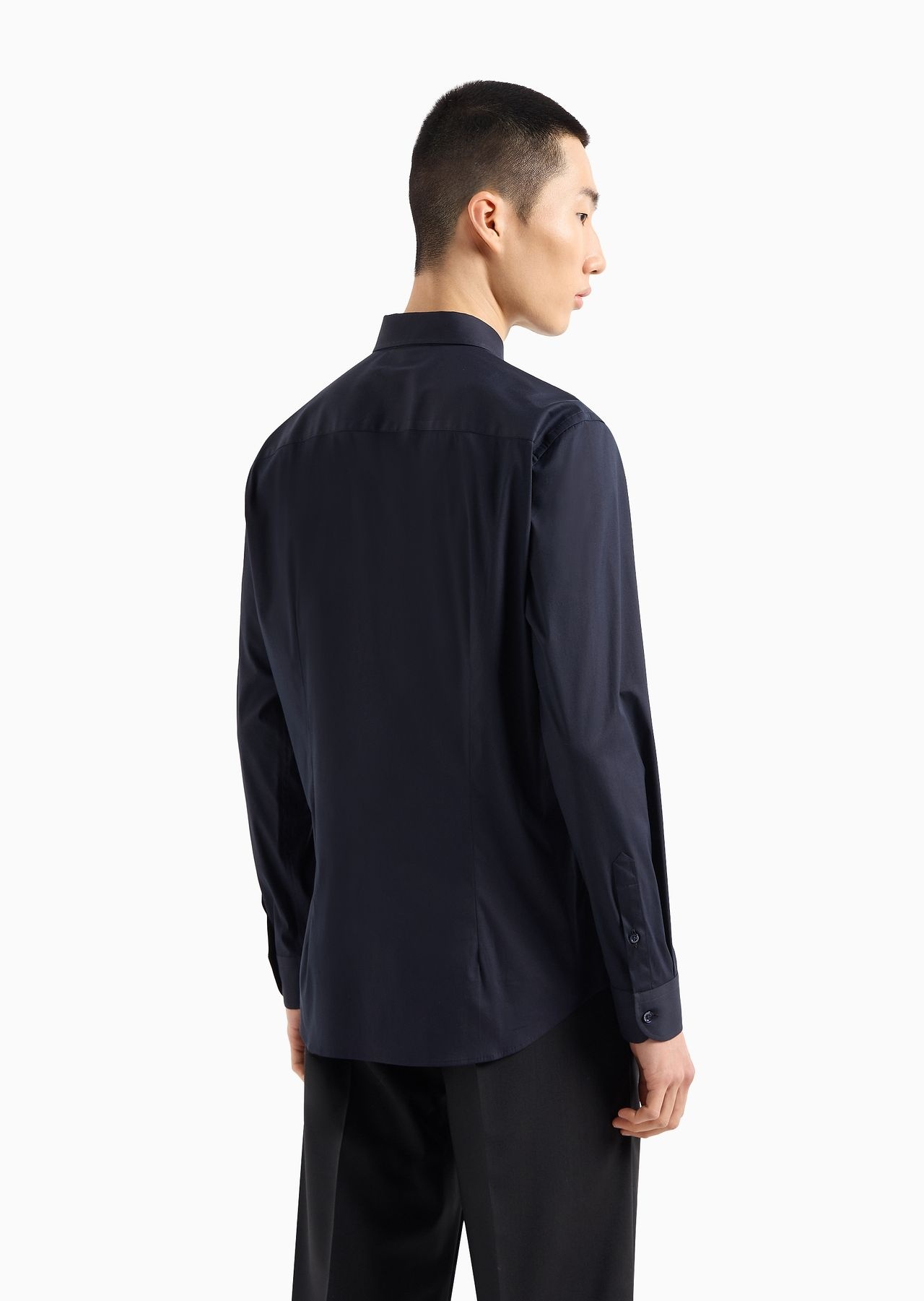Stretch, polished cotton shirt with classic collar - 3