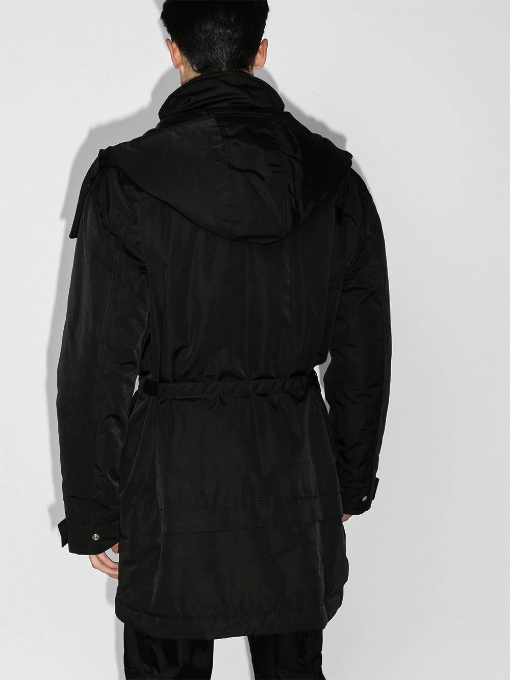 belted-waist hooded parka coat - 3