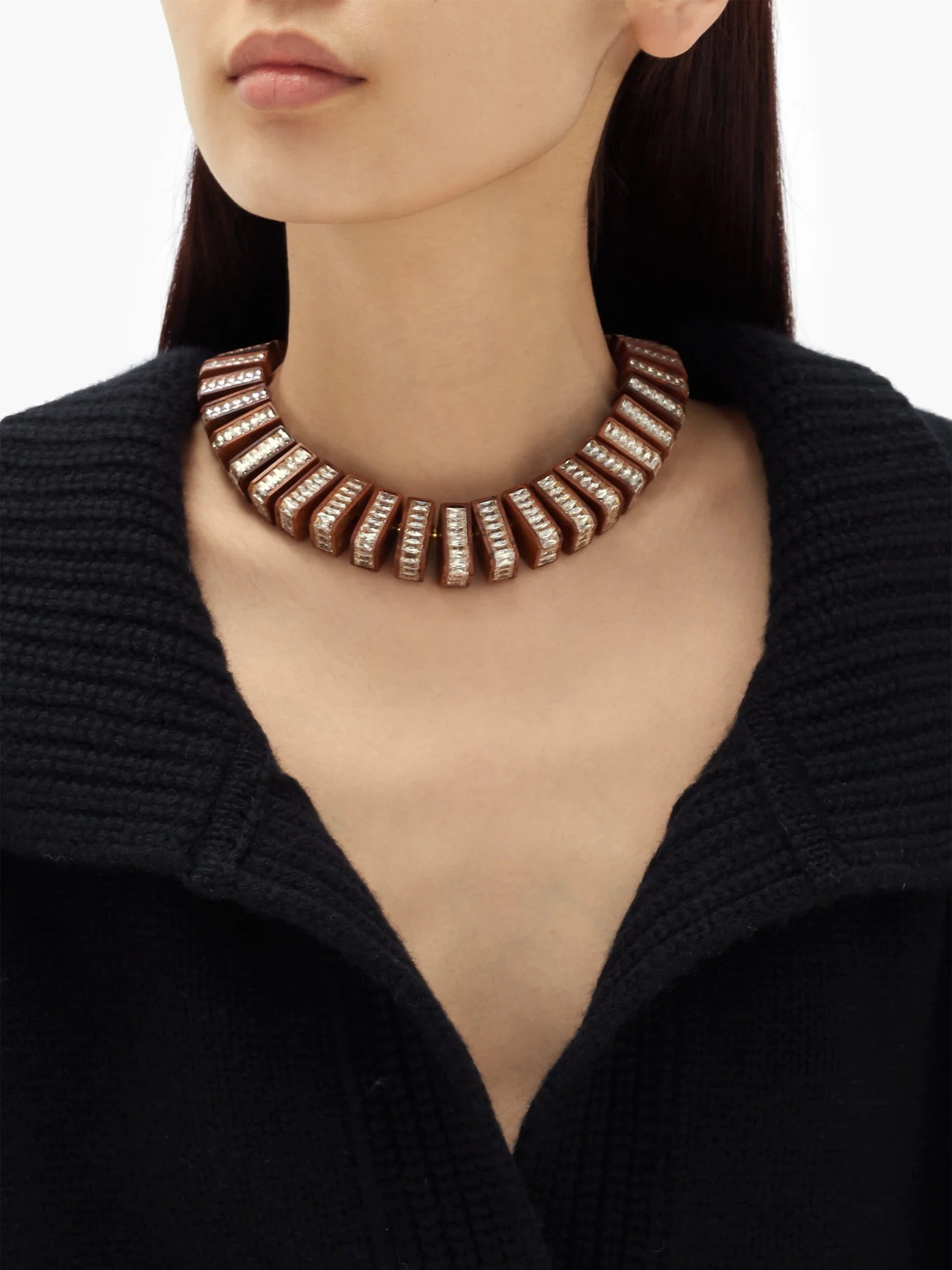 Crystal and radica wood choker - 2